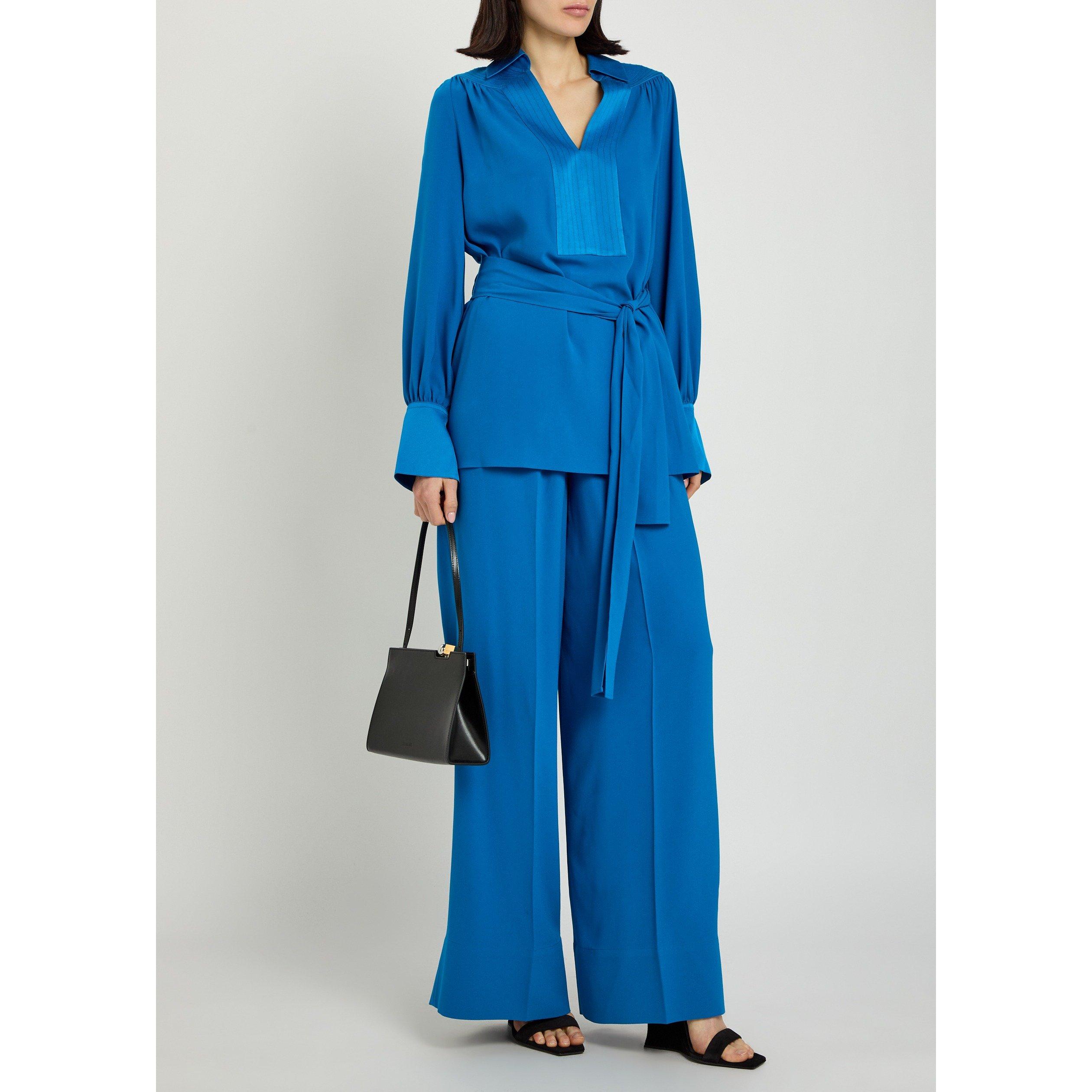 BLUE - Joseph - Women's Bow Tie Waist Long-Sleeve Acetate Blouse - 5