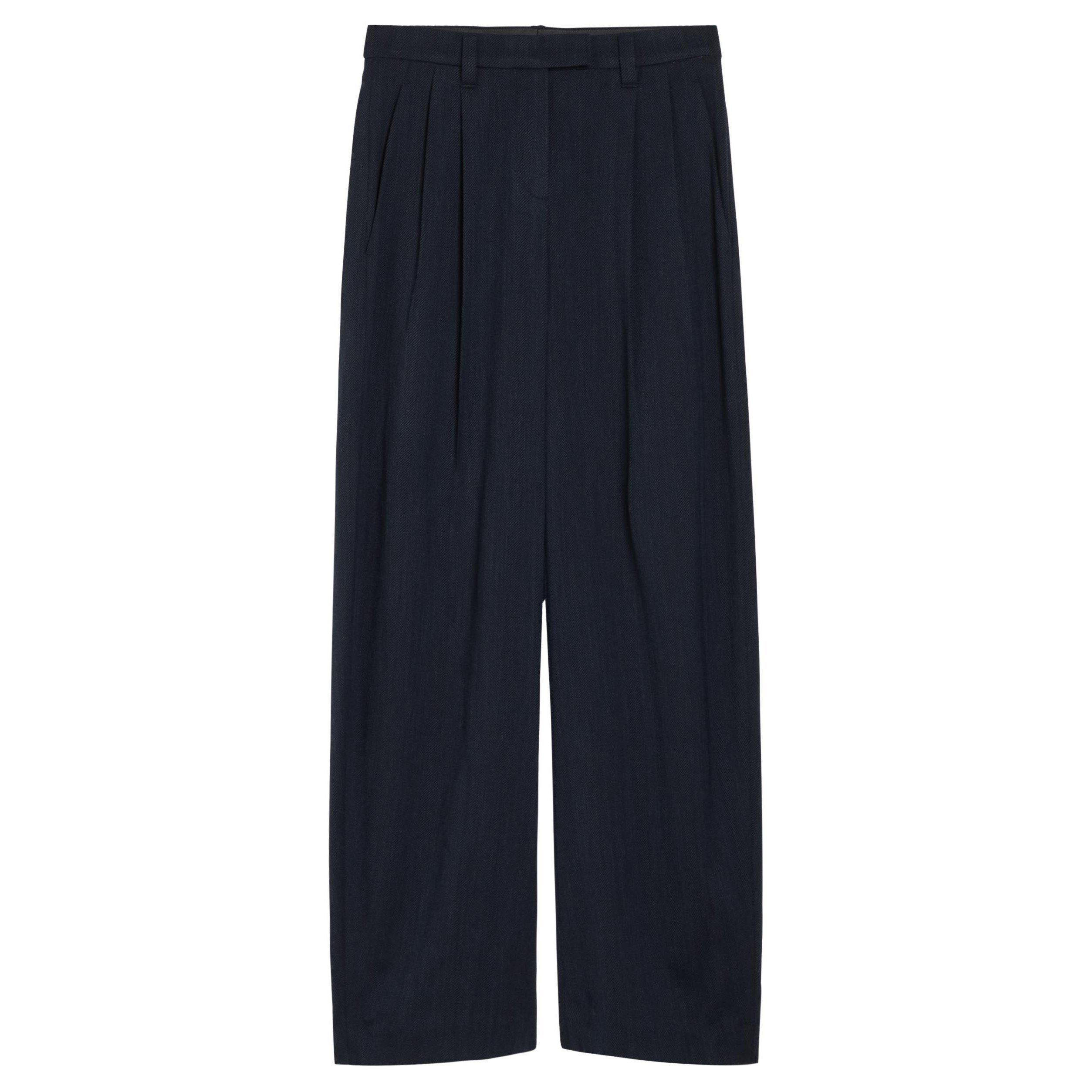 NAVY - Brunello Cucinelli - Women's Herringbone Wool High-Waisted Straight Leg Trousers - 1