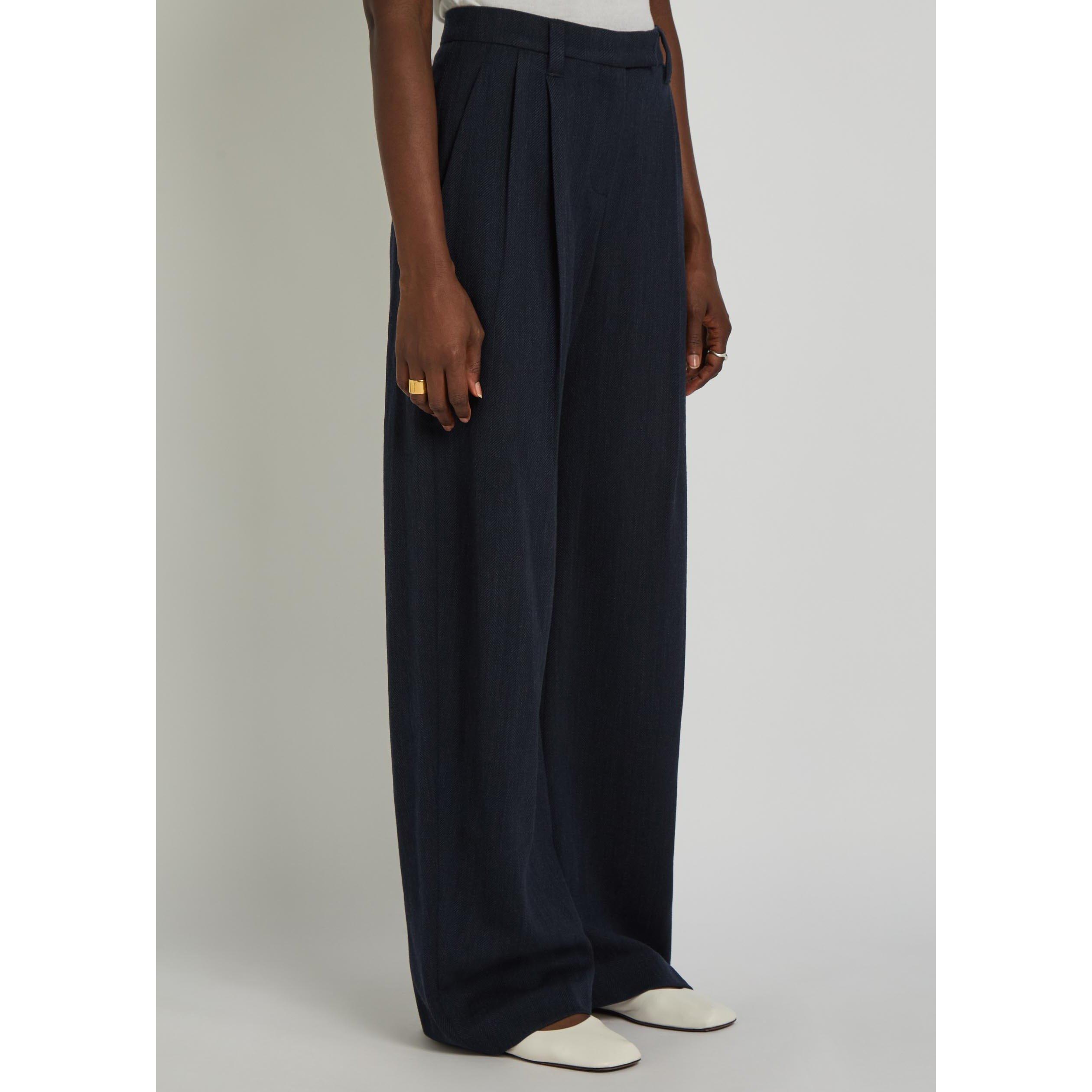 NAVY - Brunello Cucinelli - Women's Herringbone Wool High-Waisted Straight Leg Trousers - 2