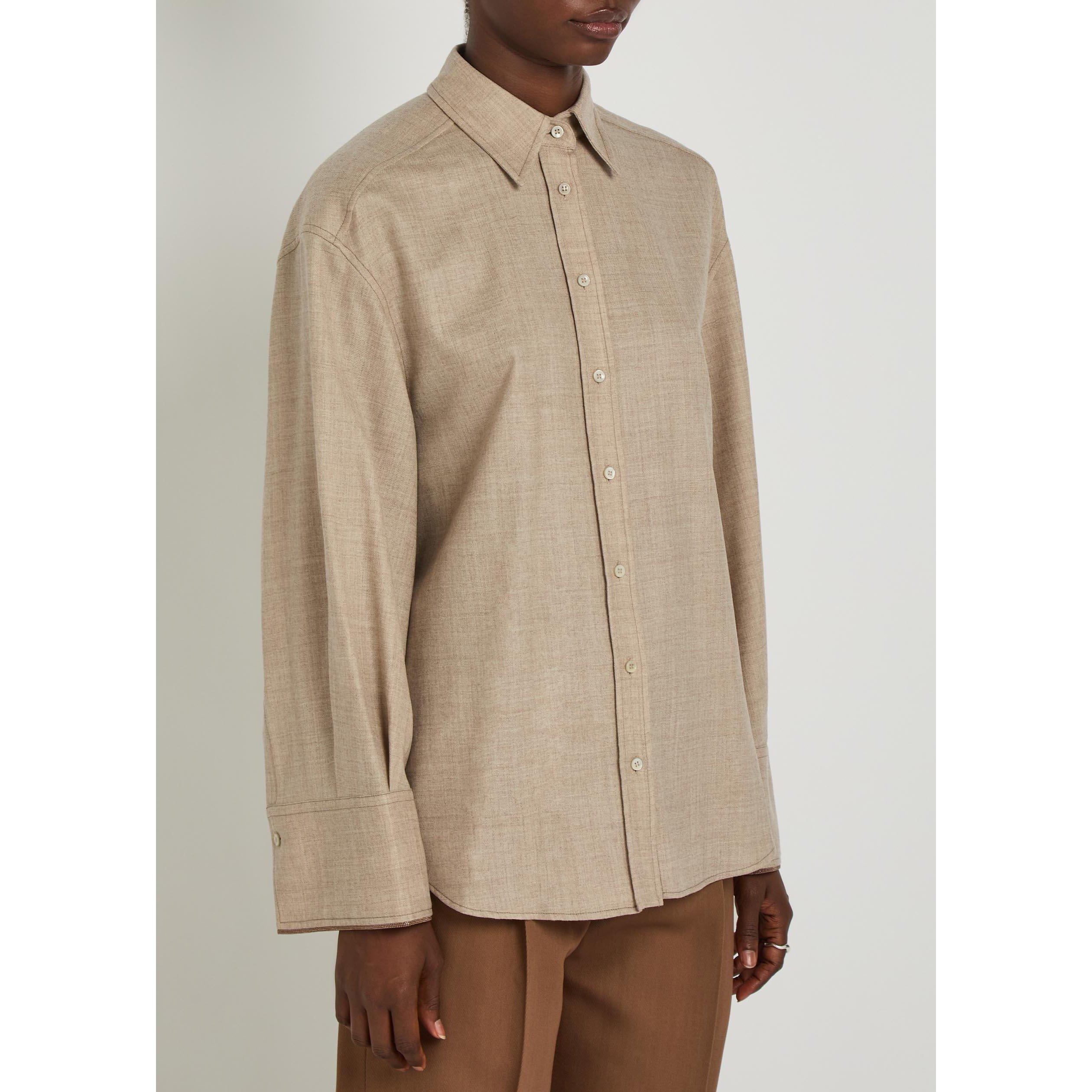 BEIGE - Brunello Cucinelli - Women's Wool Long-Sleeve Oversized-Fit Blouse - 2