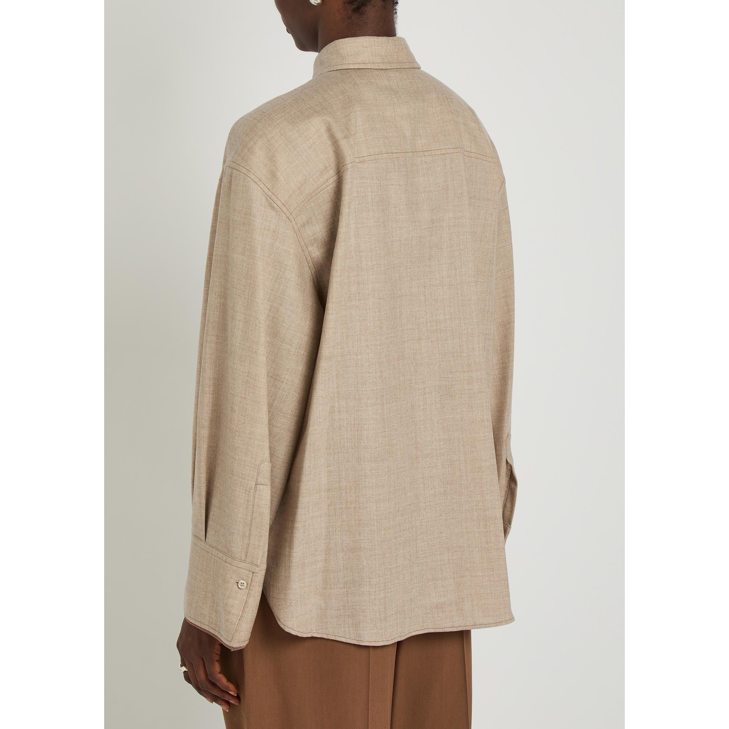 BEIGE - Brunello Cucinelli - Women's Wool Long-Sleeve Oversized-Fit Blouse - 3