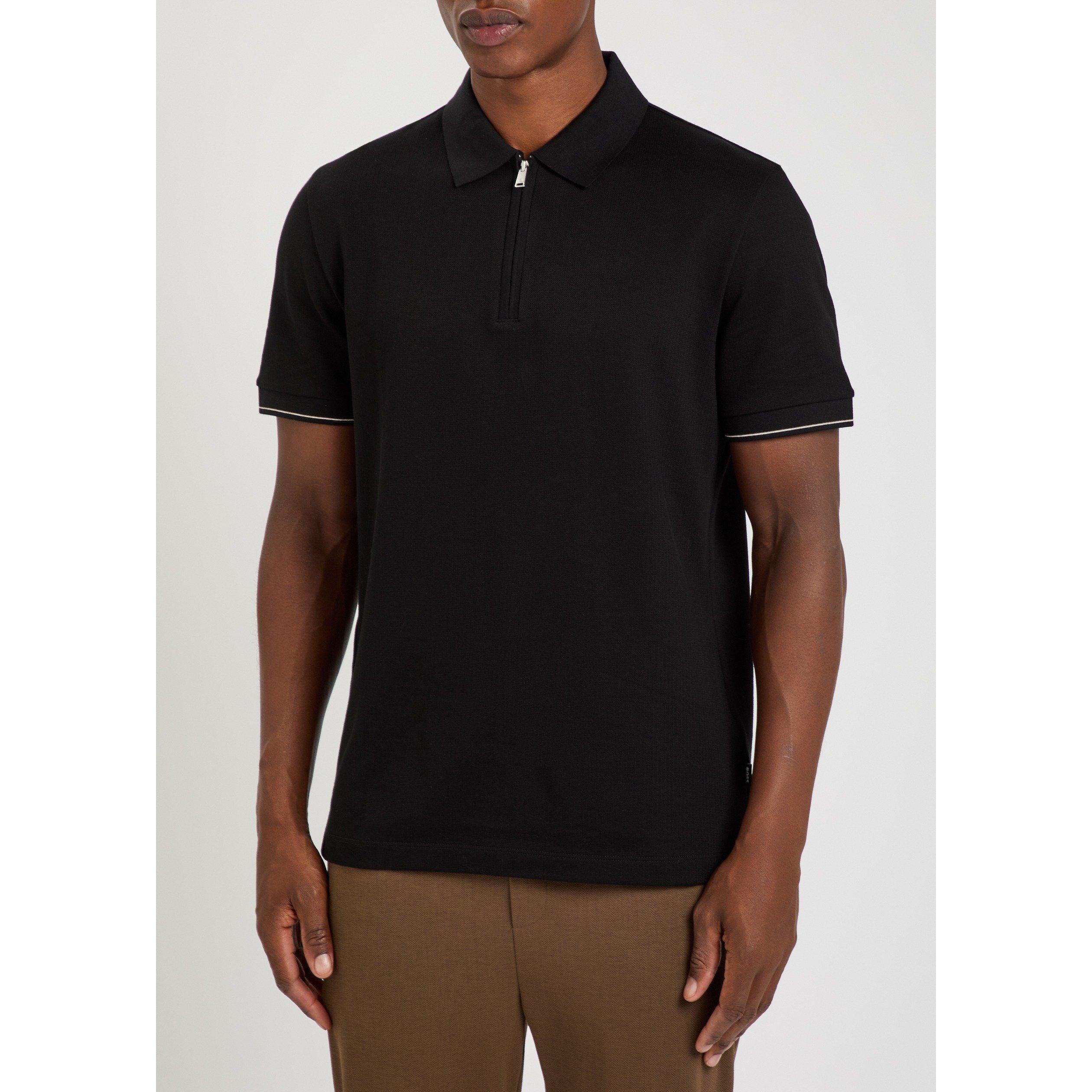 BLACK - Boss - Men's Pei Zip Cotton Short-Sleeve Polo Shirt - 2