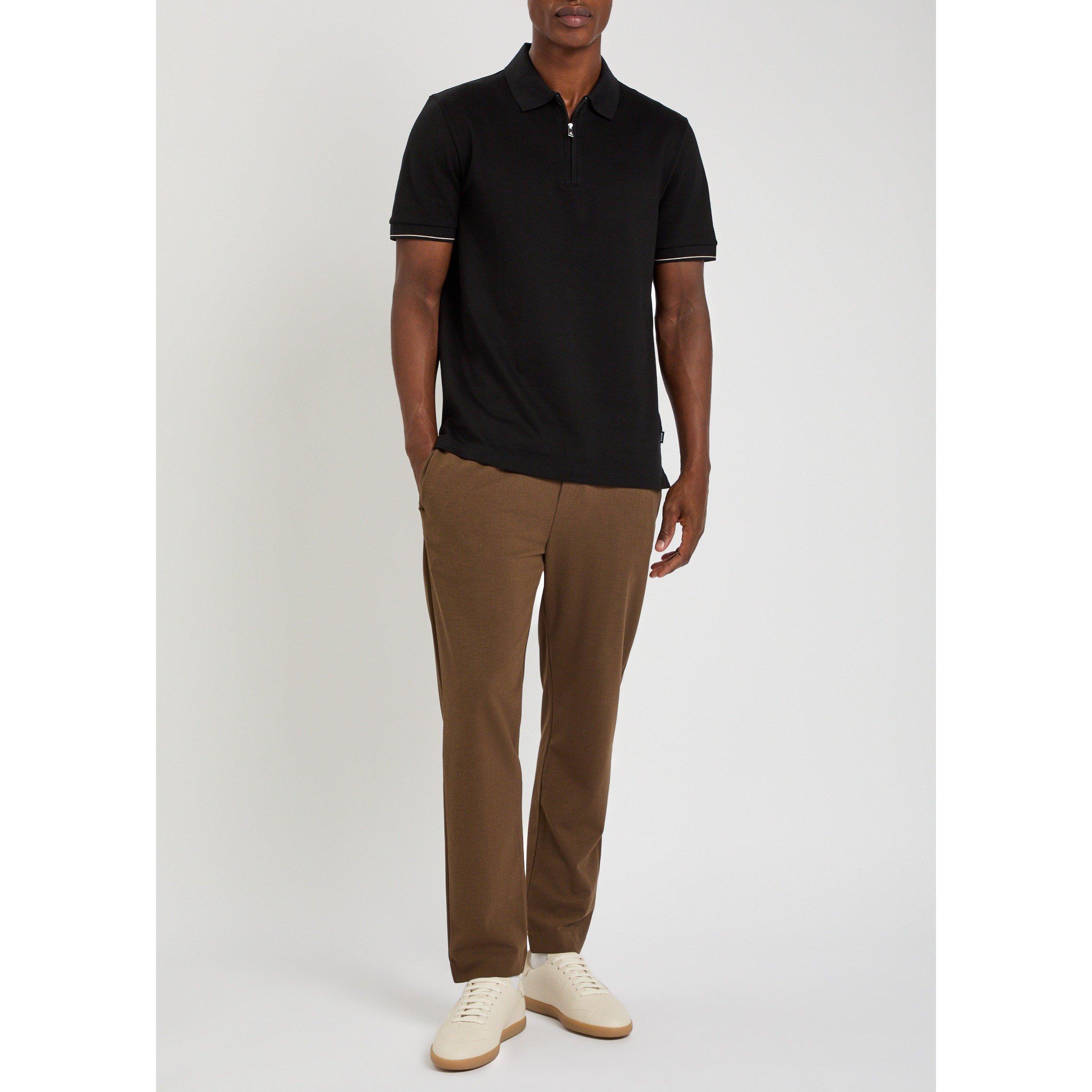 BLACK - Boss - Men's Pei Zip Cotton Short-Sleeve Polo Shirt - 5