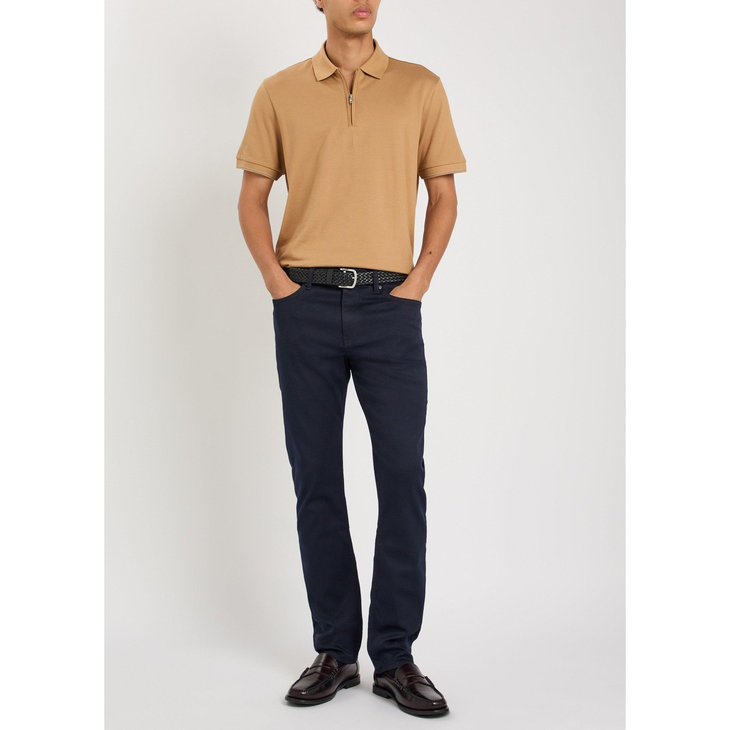 BROWN - Boss - Men's Zip Collar Cotton Short Sleeve Regular Fit Polo Shirt - 5