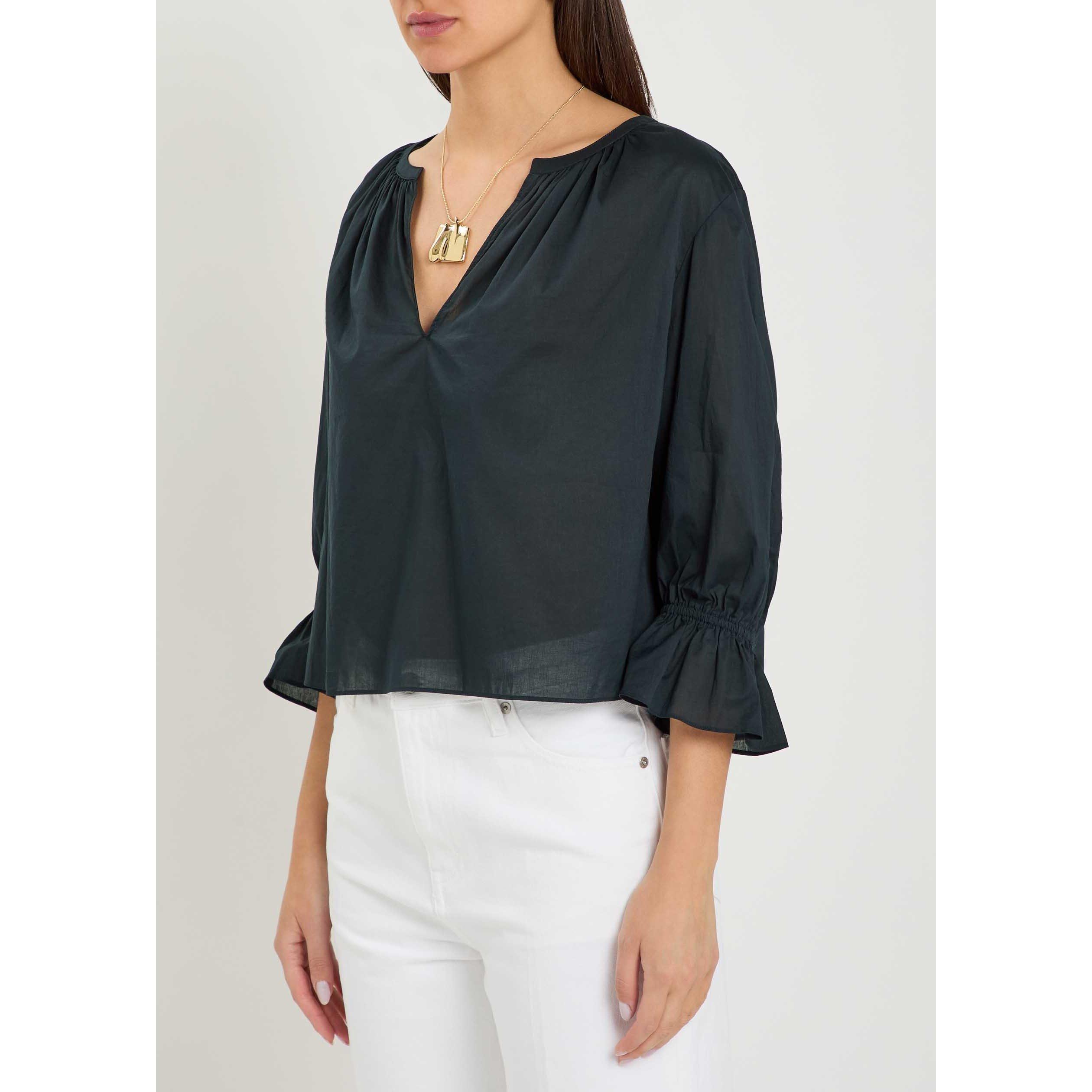 NAVY - Frame Denim - Women's Poet Cotton Long-Sleeve V-Neck Blouse - 2