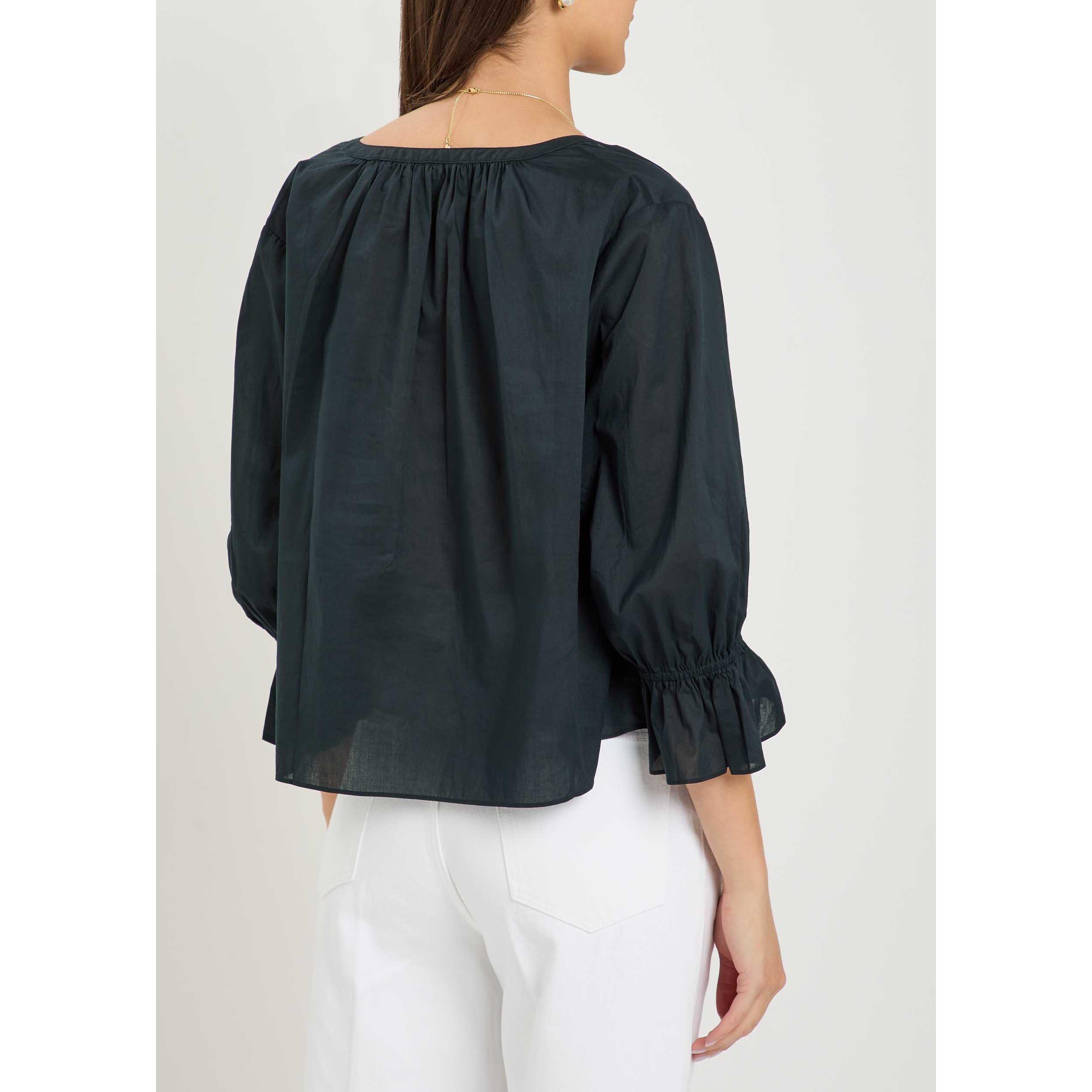 NAVY - Frame Denim - Women's Poet Cotton Long-Sleeve V-Neck Blouse - 3