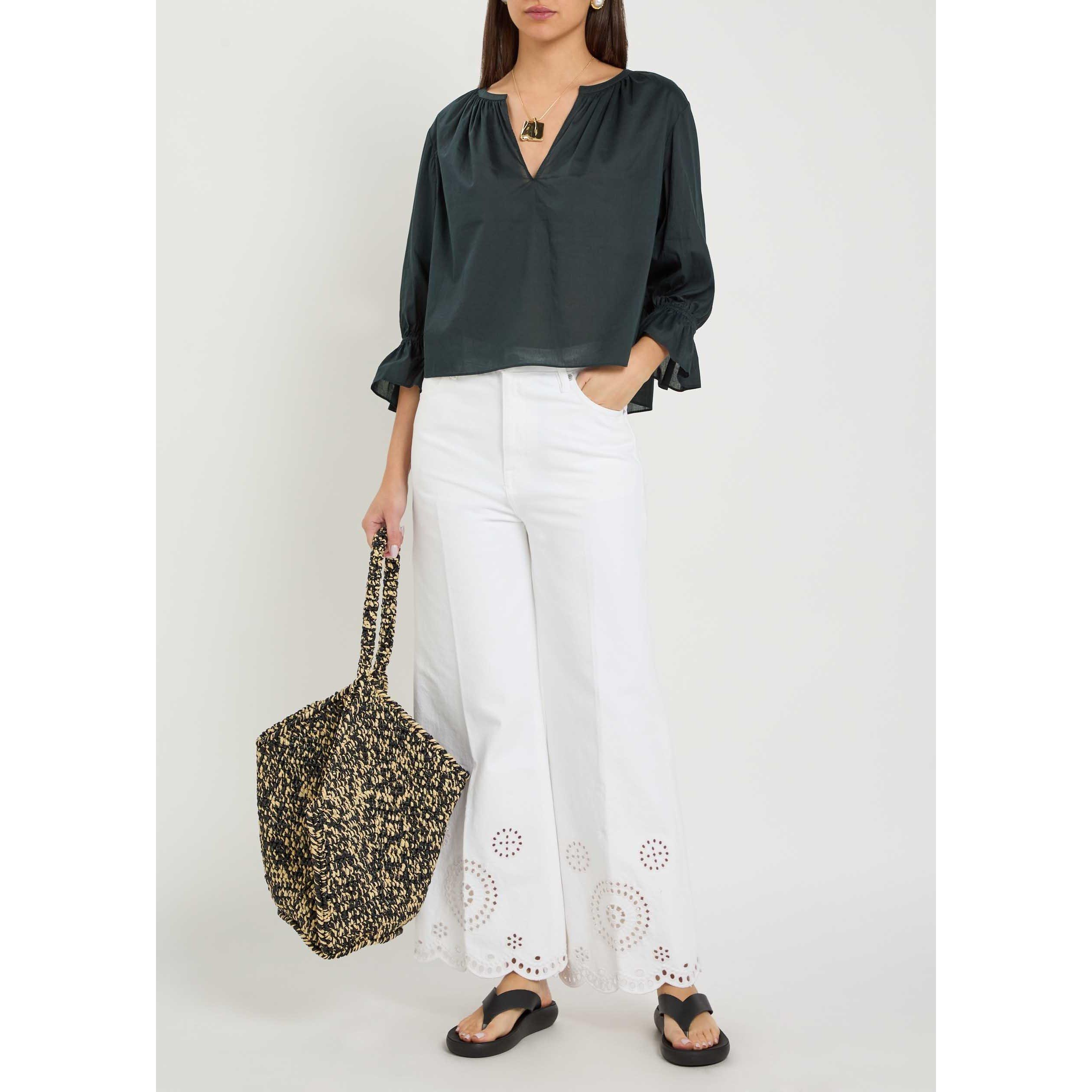NAVY - Frame Denim - Women's Poet Cotton Long-Sleeve V-Neck Blouse - 5