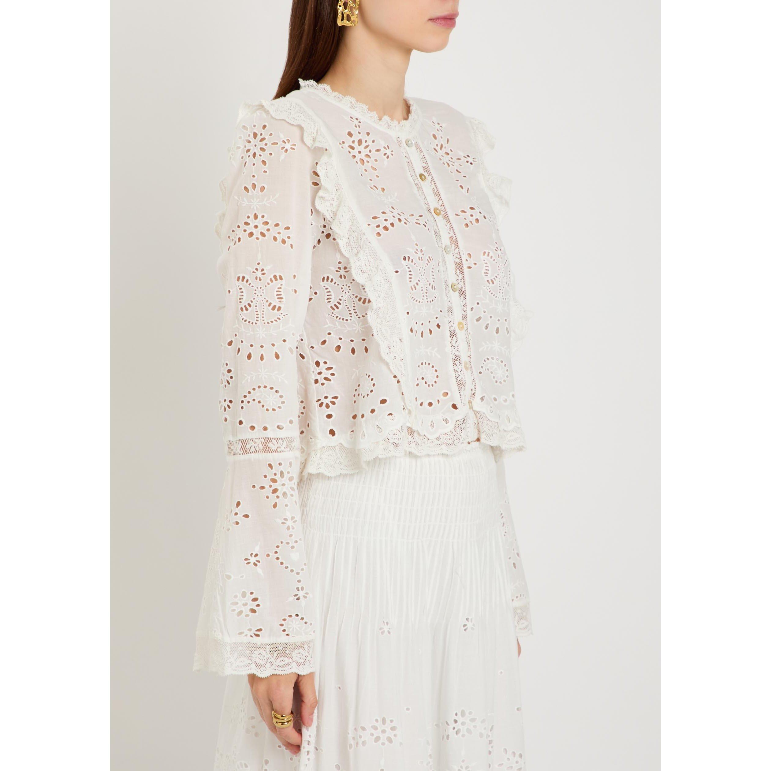 WHITE - LoveshackFancy - Women's Hawthorn Oversized Long-Sleeve Cotton Blouse - 2