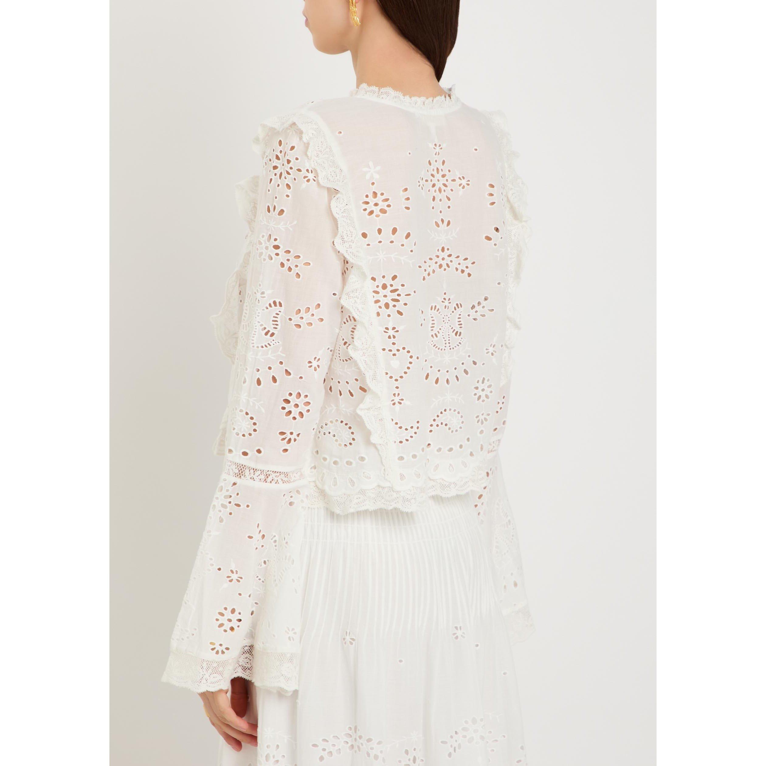 WHITE - LoveshackFancy - Women's Hawthorn Oversized Long-Sleeve Cotton Blouse - 3