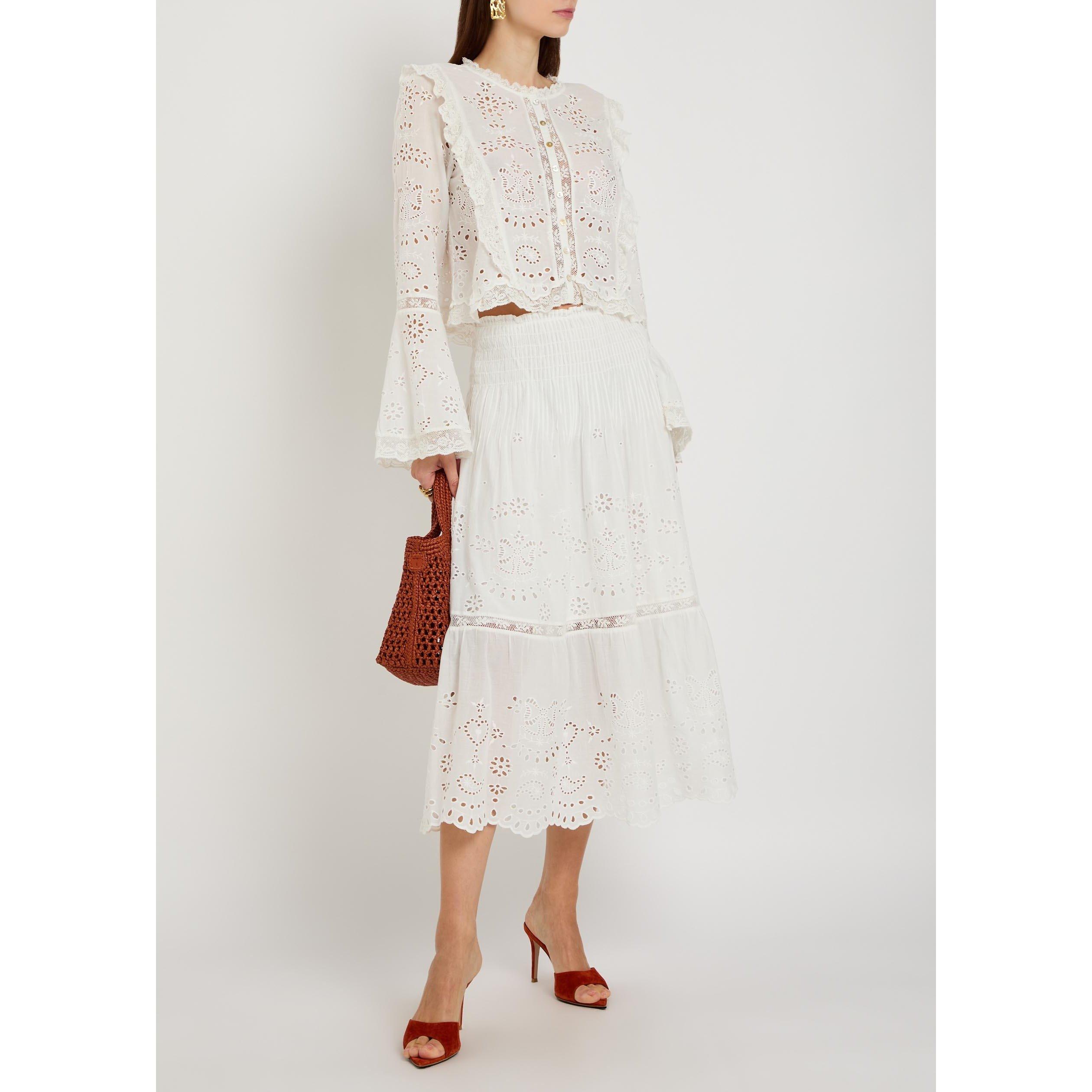 WHITE - LoveshackFancy - Women's Hawthorn Oversized Long-Sleeve Cotton Blouse - 5