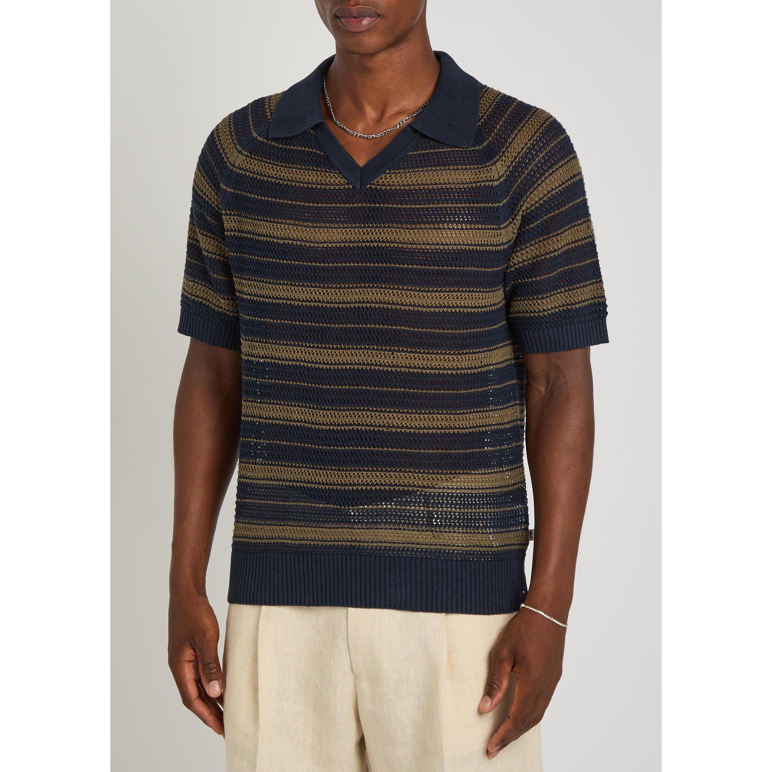 BLACK AND OTHER - NN07 - Men's Cale Striped Linen V-Neck Short-Sleeve Oversized-Fit Polo Shirt - 2