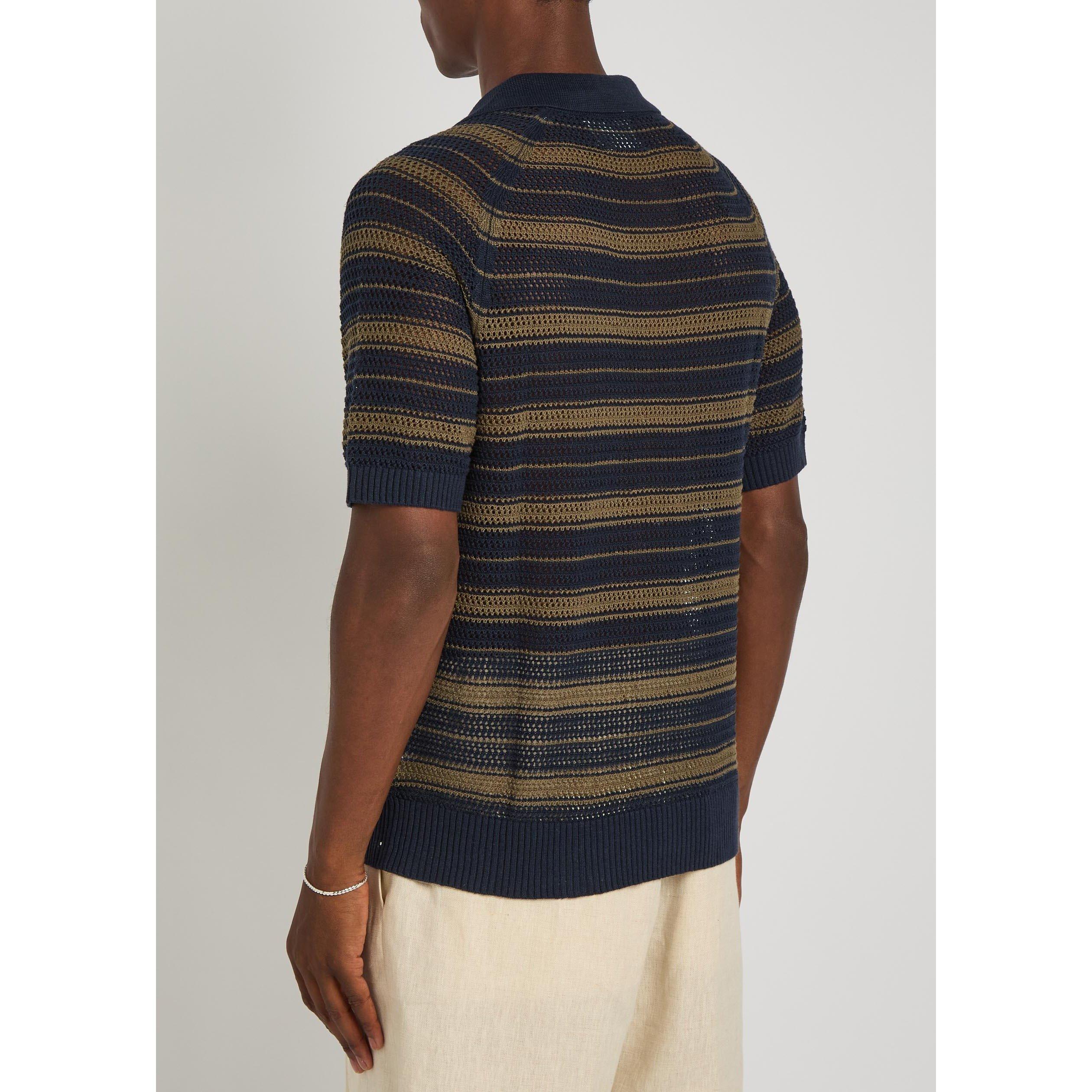 BLACK AND OTHER - NN07 - Men's Cale Striped Linen V-Neck Short-Sleeve Oversized-Fit Polo Shirt - 3