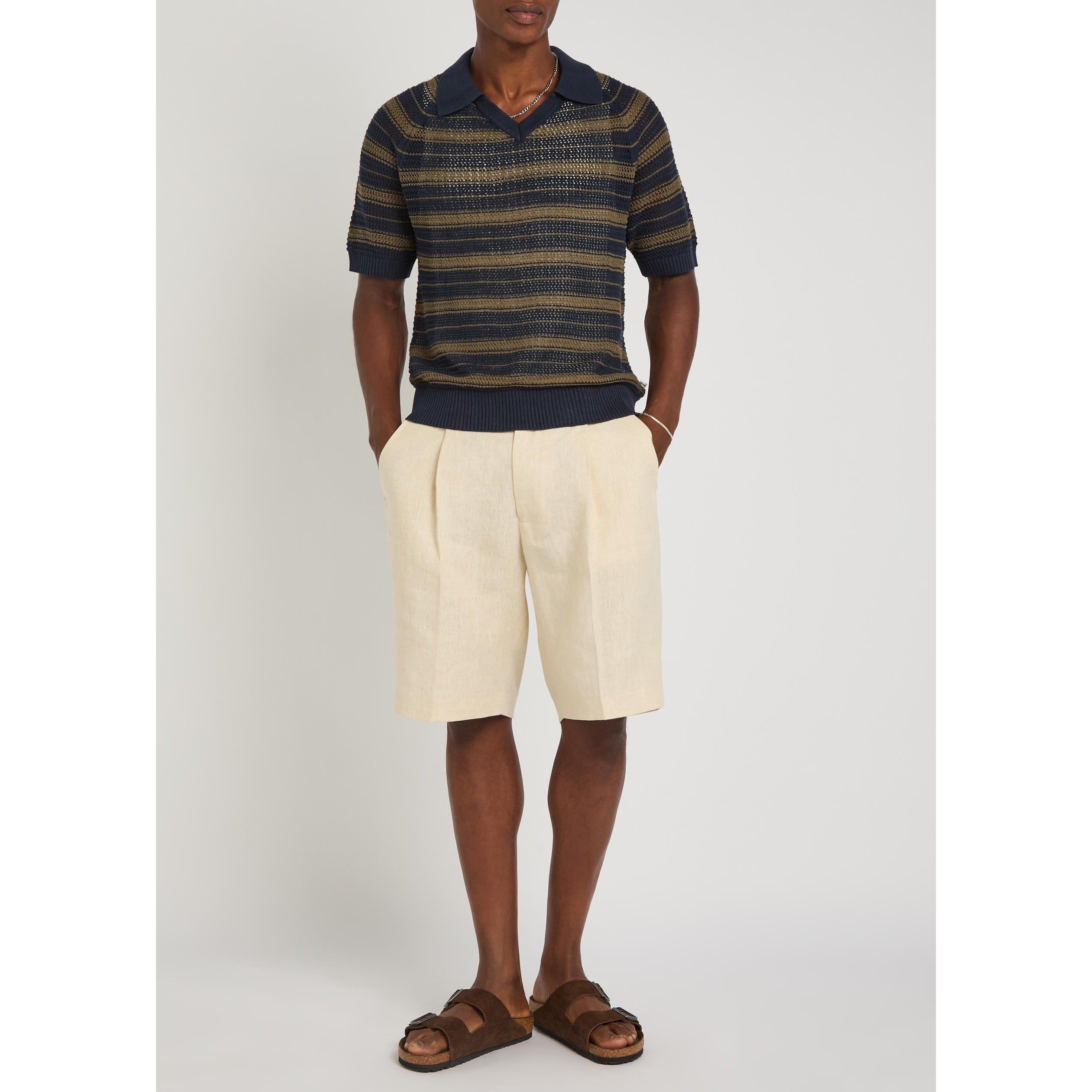 BLACK AND OTHER - NN07 - Men's Cale Striped Linen V-Neck Short-Sleeve Oversized-Fit Polo Shirt - 5
