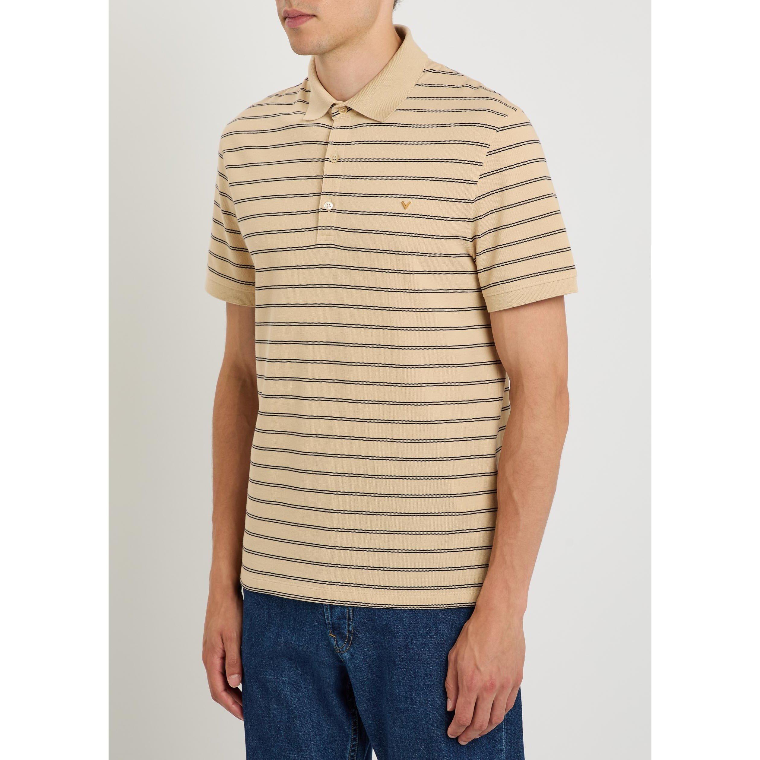 BEIGE - Valentino - Men's Val Piquet Striped Cotton Polo Shirt - 2
