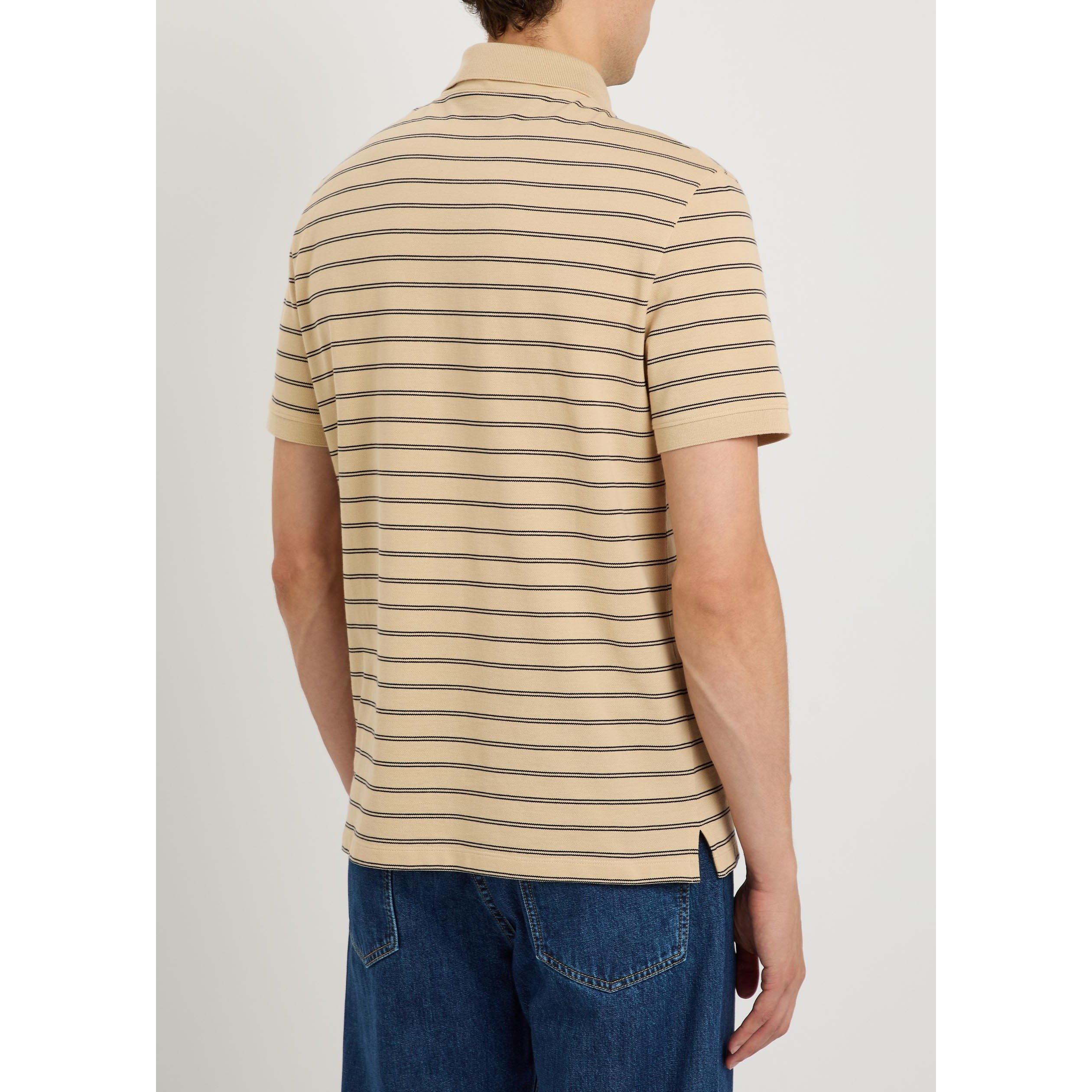 BEIGE - Valentino - Men's Val Piquet Striped Cotton Polo Shirt - 3