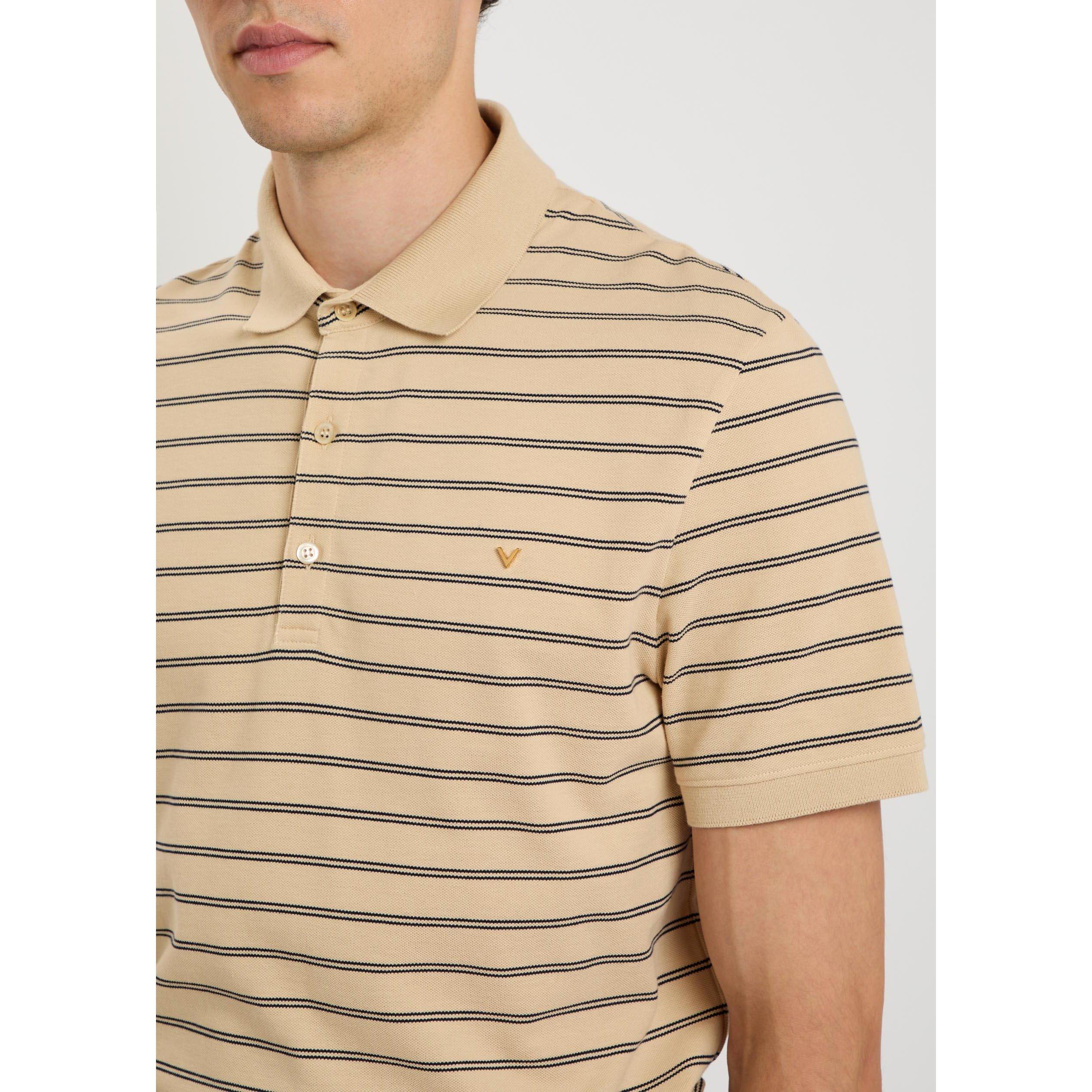 BEIGE - Valentino - Men's Val Piquet Striped Cotton Polo Shirt - 4