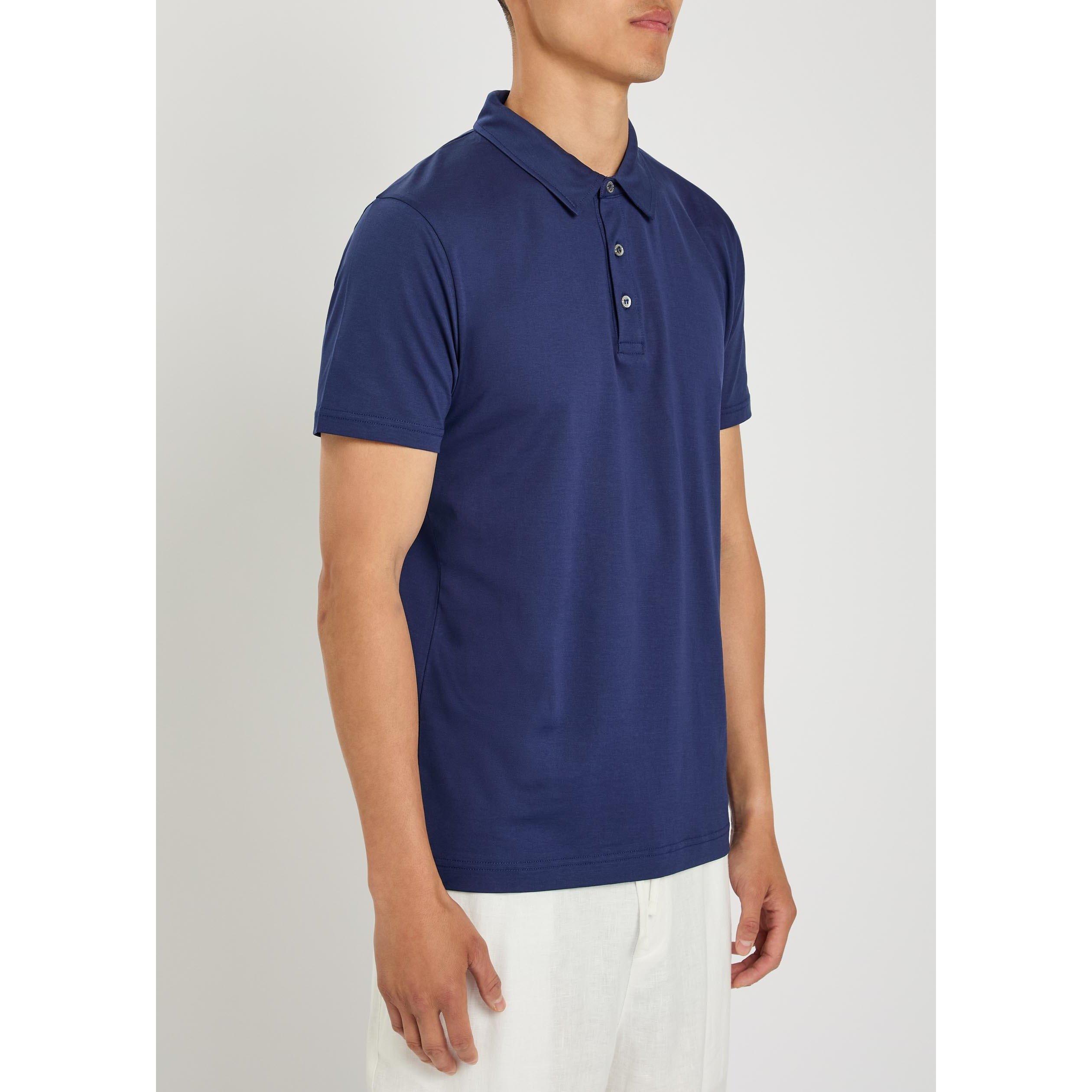 DARK BLUE - Sunspel - Men's Cotton Short-Sleeve Polo Shirt - 2