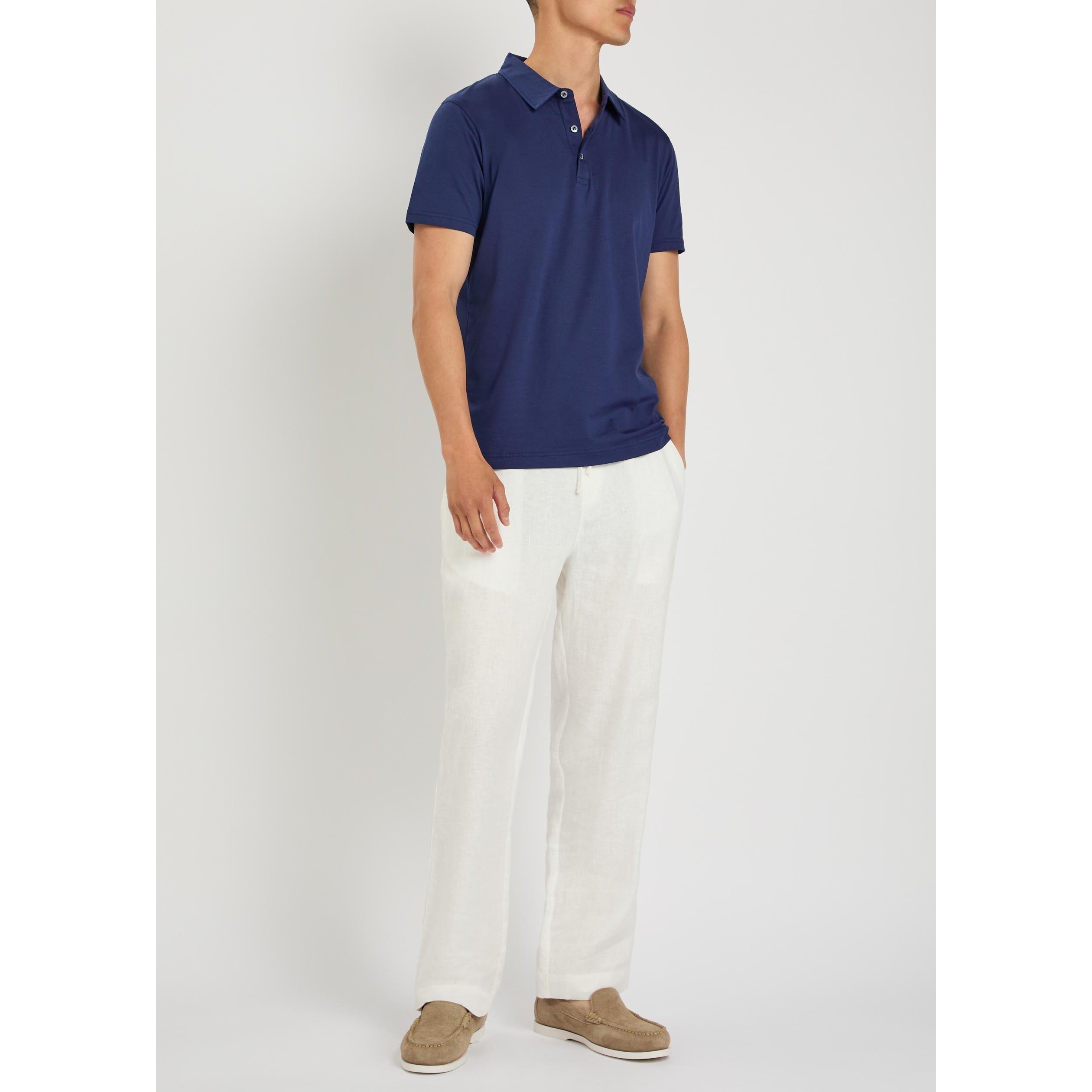 DARK BLUE - Sunspel - Men's Cotton Short-Sleeve Polo Shirt - 5