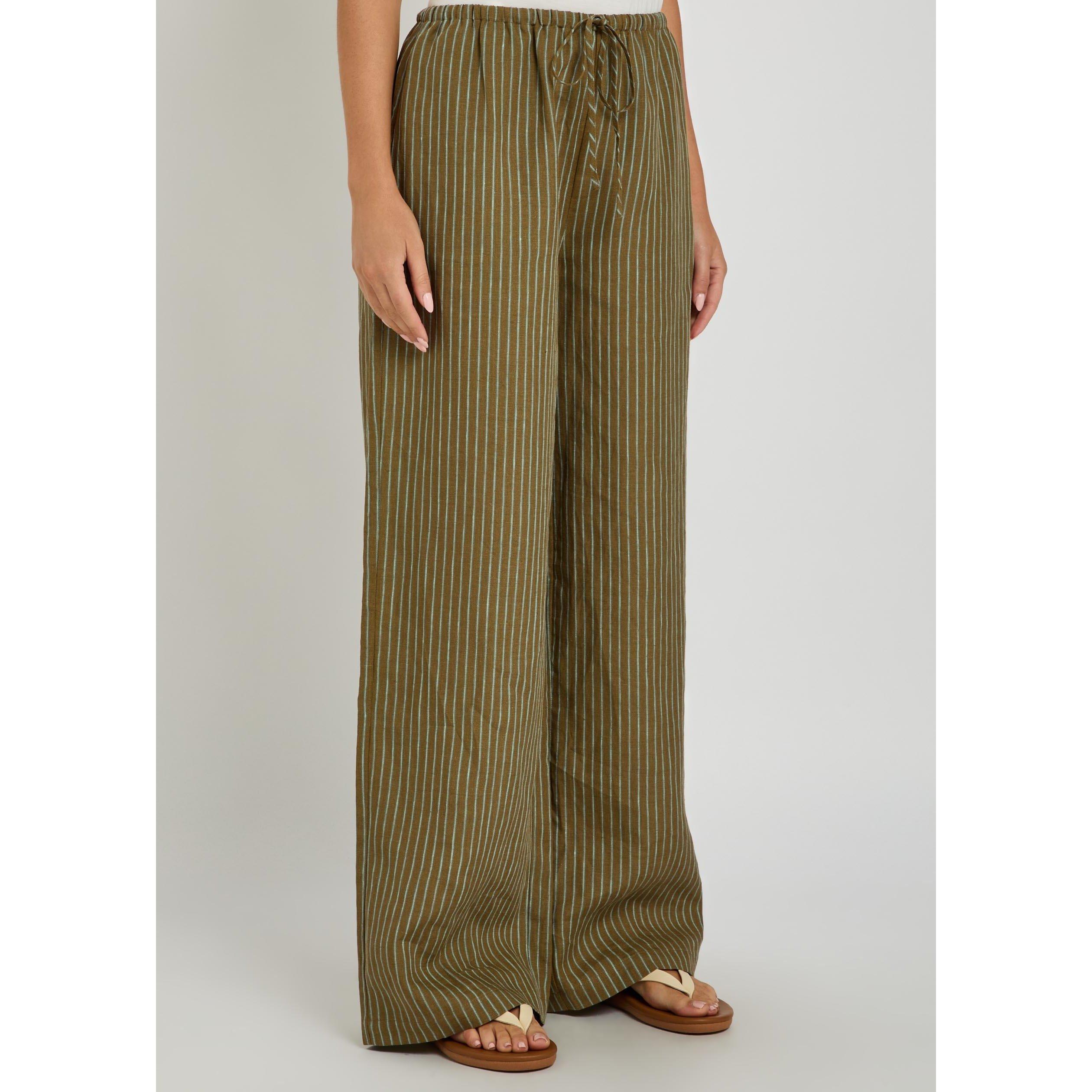 GREEN AND OTHER - Staud - Women's Mateo Striped Linen Straight Trousers - 2