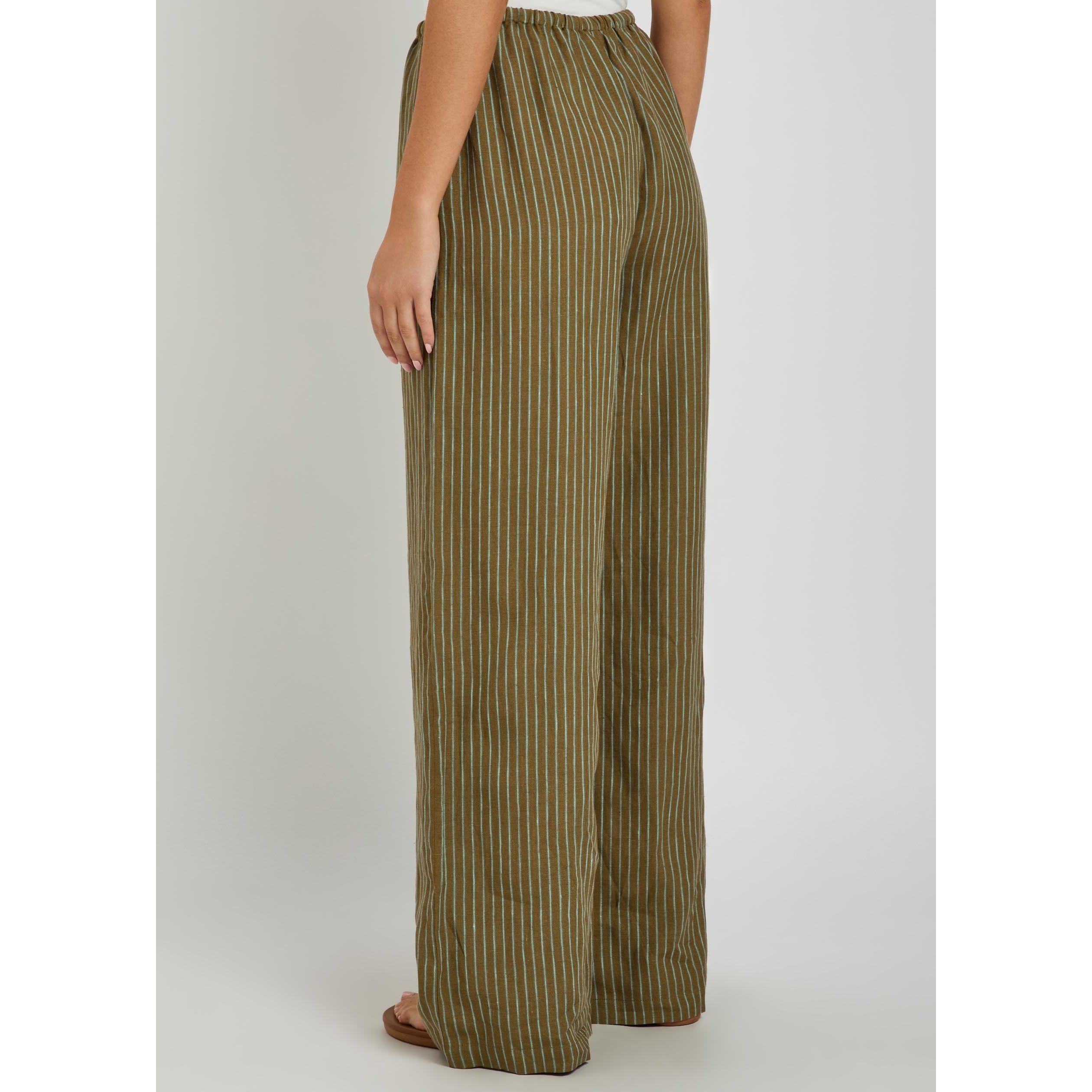 GREEN AND OTHER - Staud - Women's Mateo Striped Linen Straight Trousers - 3