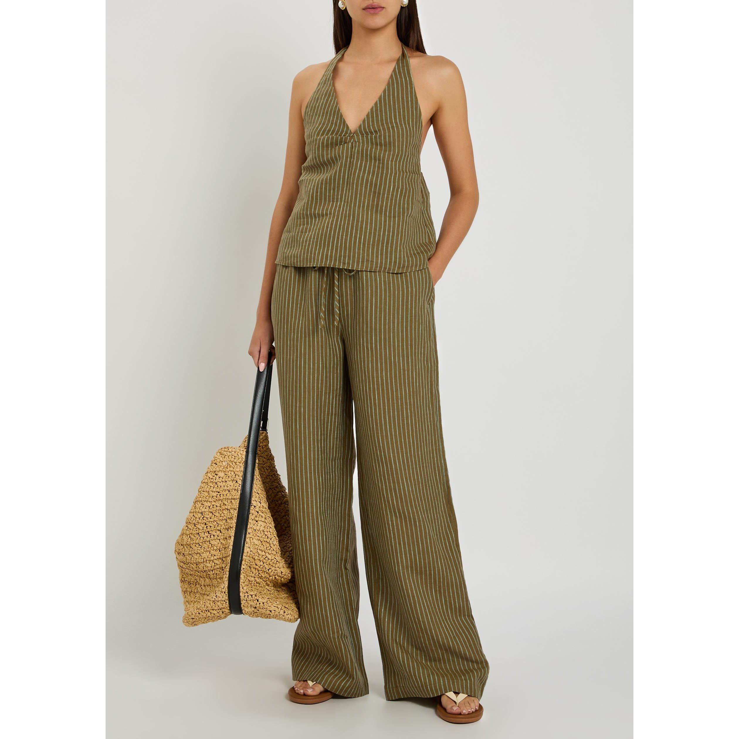 GREEN AND OTHER - Staud - Women's Mateo Striped Linen Straight Trousers - 5