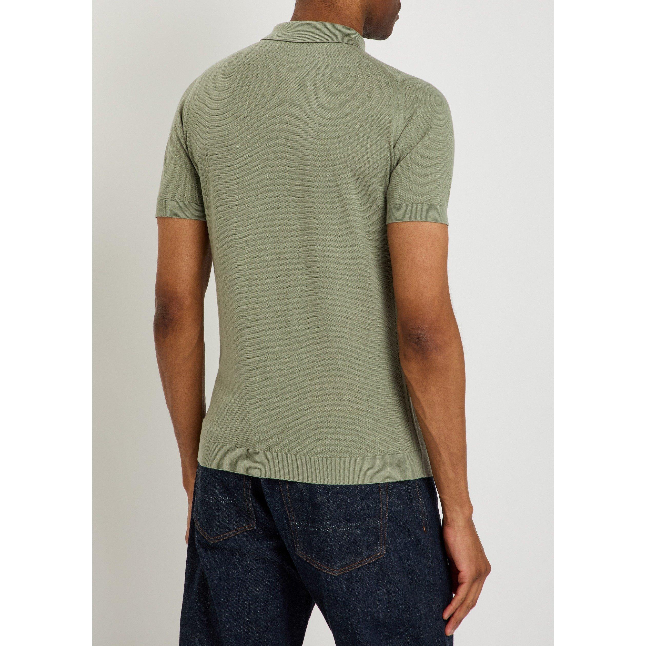 OLIVE - John Smedley - Men's Roth Cotton Short-Sleeve Slim-Fit Polo Shirt - 3