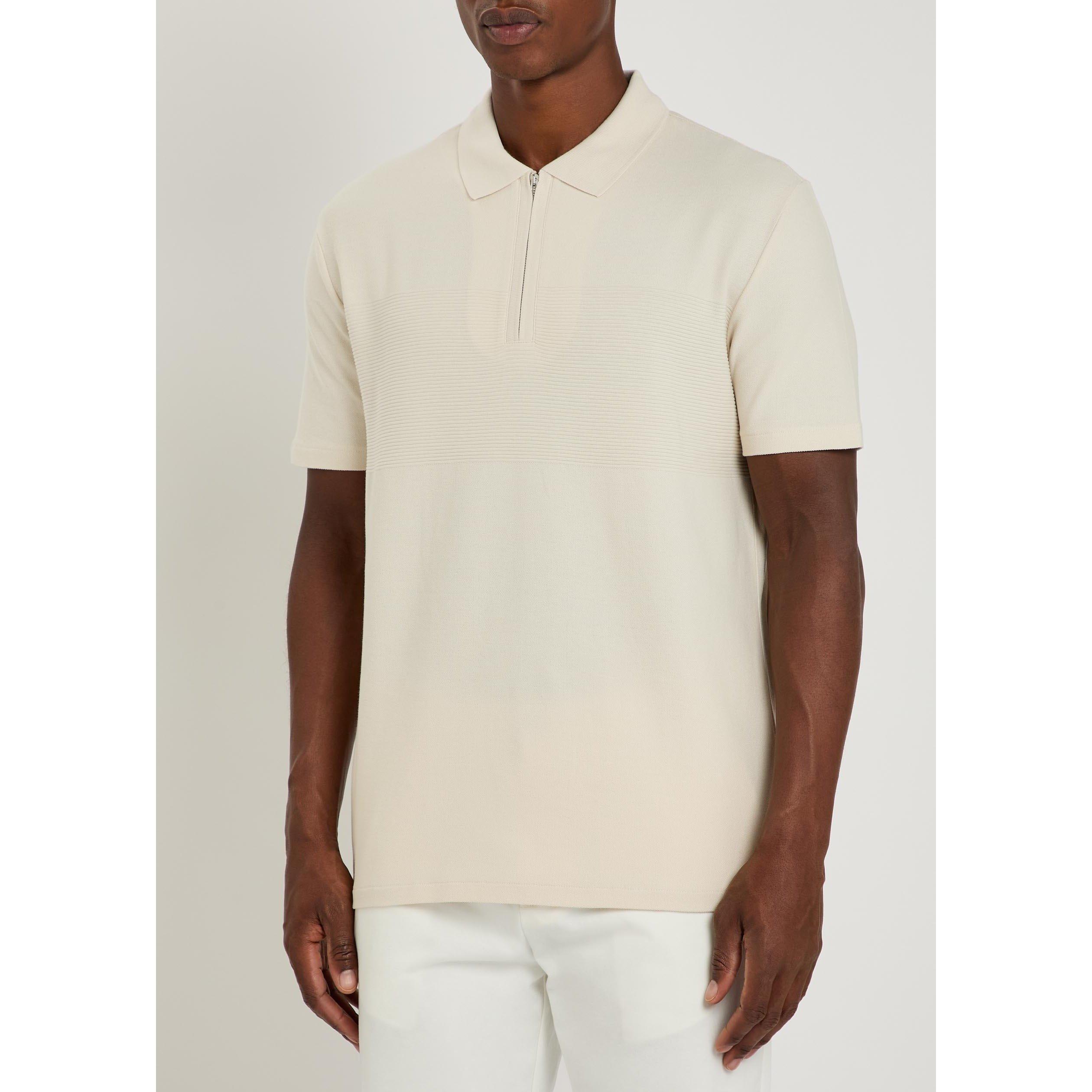 WHITE - PS Paul Smith - Men's Short-Sleeve Cotton Zip Collar Polo Shirt - 2