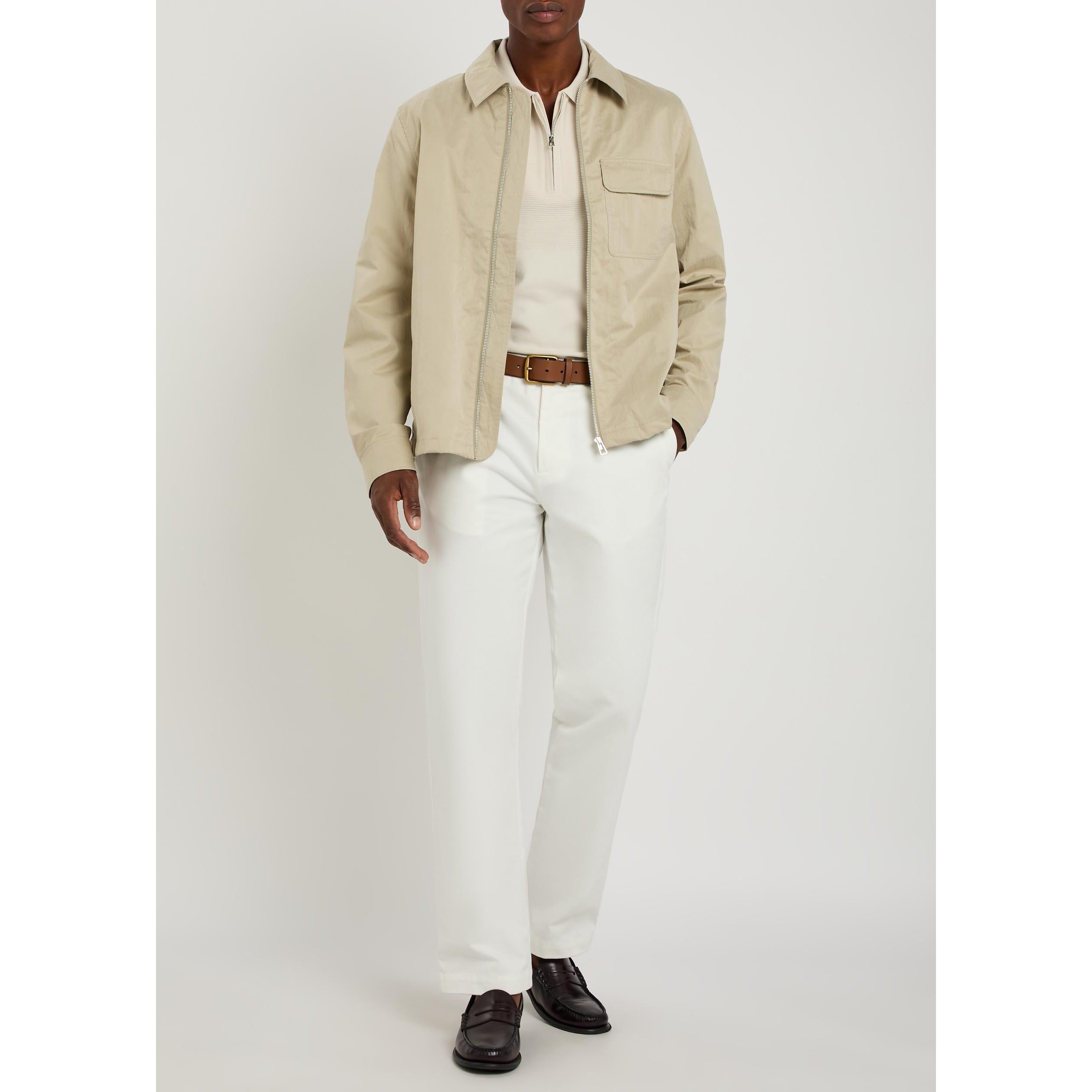 WHITE - PS Paul Smith - Men's Short-Sleeve Cotton Zip Collar Polo Shirt - 5