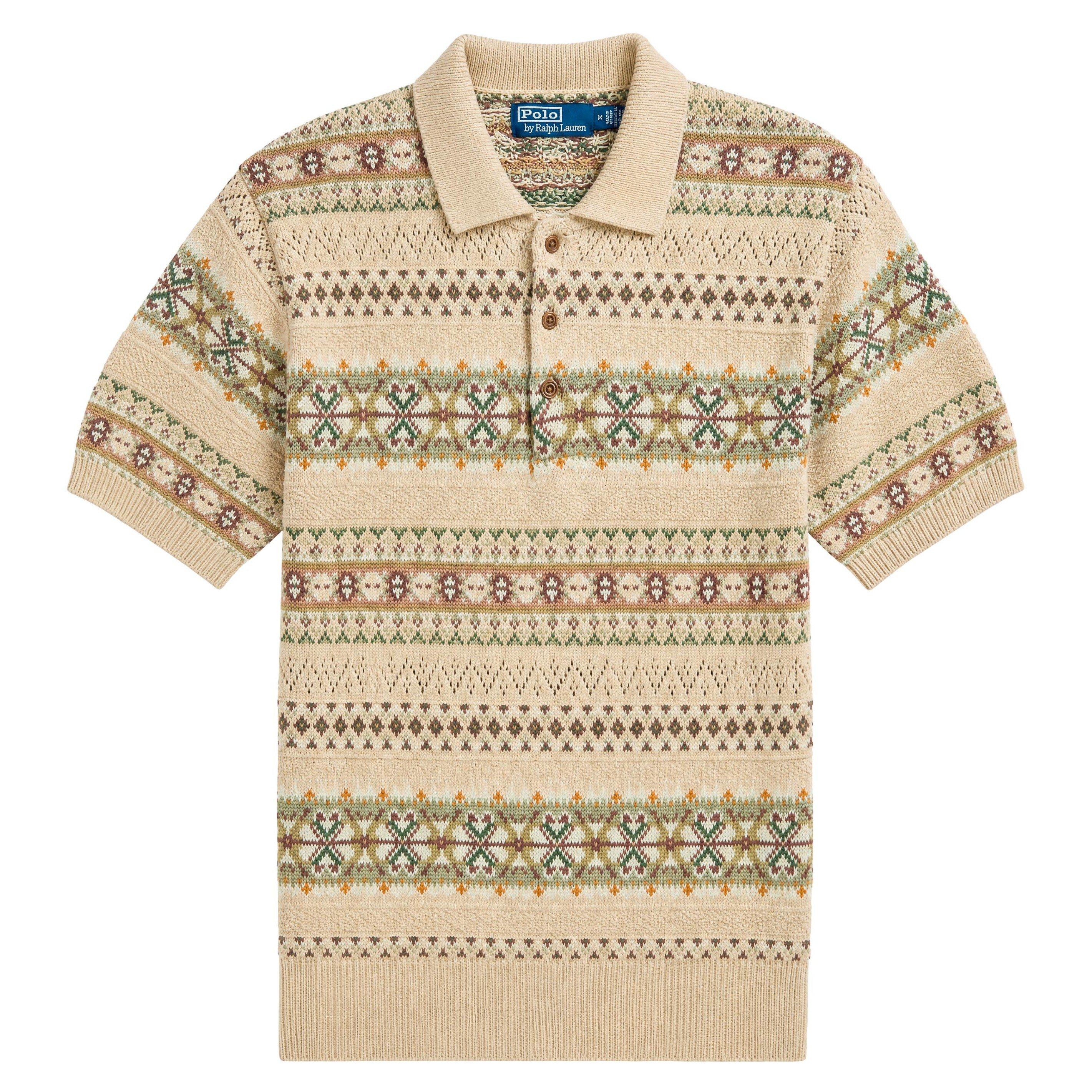 TAN - Polo Ralph Lauren - Men's Fairisle Linen Short-Sleeve Polo Shirt - 1