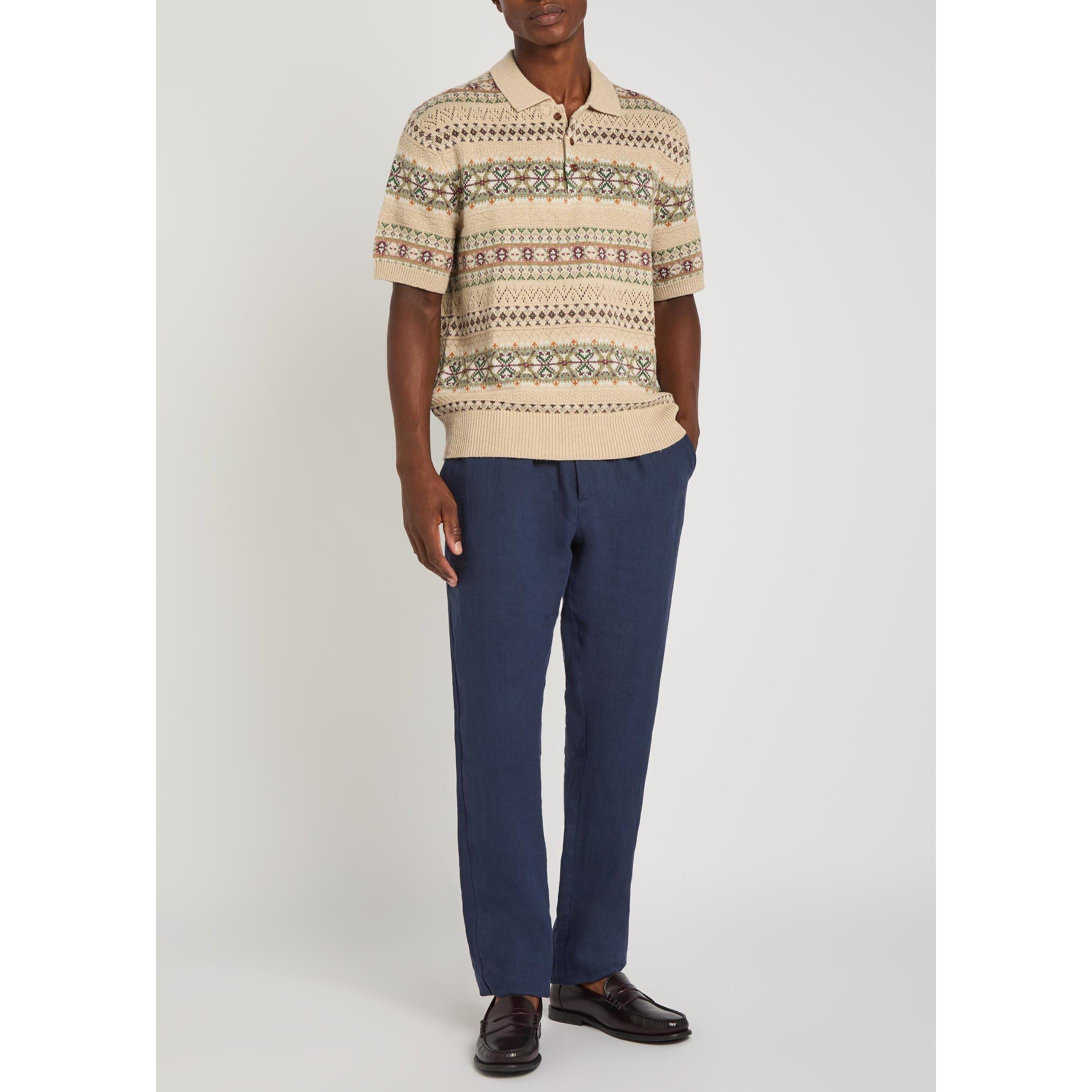 TAN - Polo Ralph Lauren - Men's Fairisle Linen Short-Sleeve Polo Shirt - 5