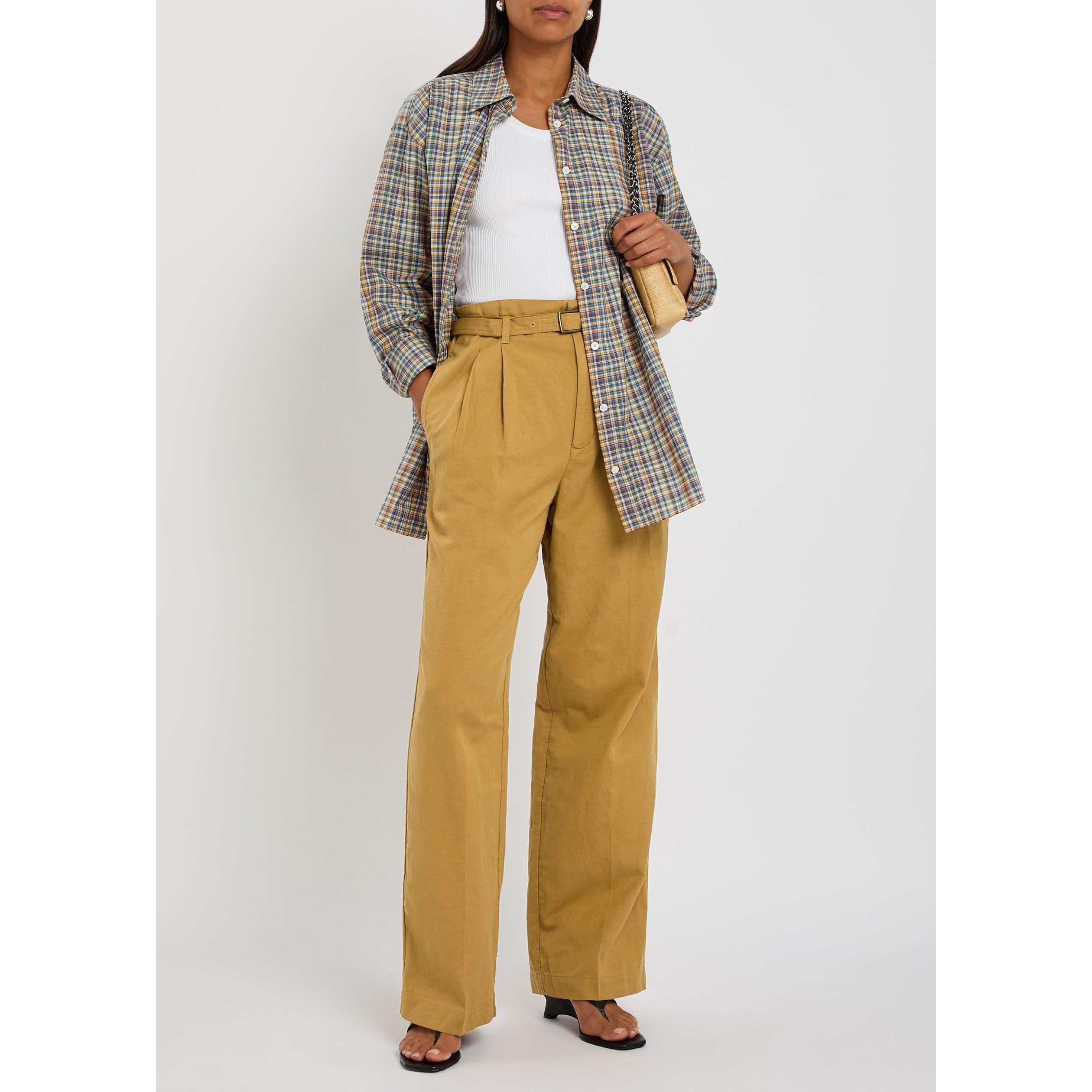 BROWN - Polo Ralph Lauren - Women's Cotton-Linen High-Waisted Straight Leg Trousers - 5