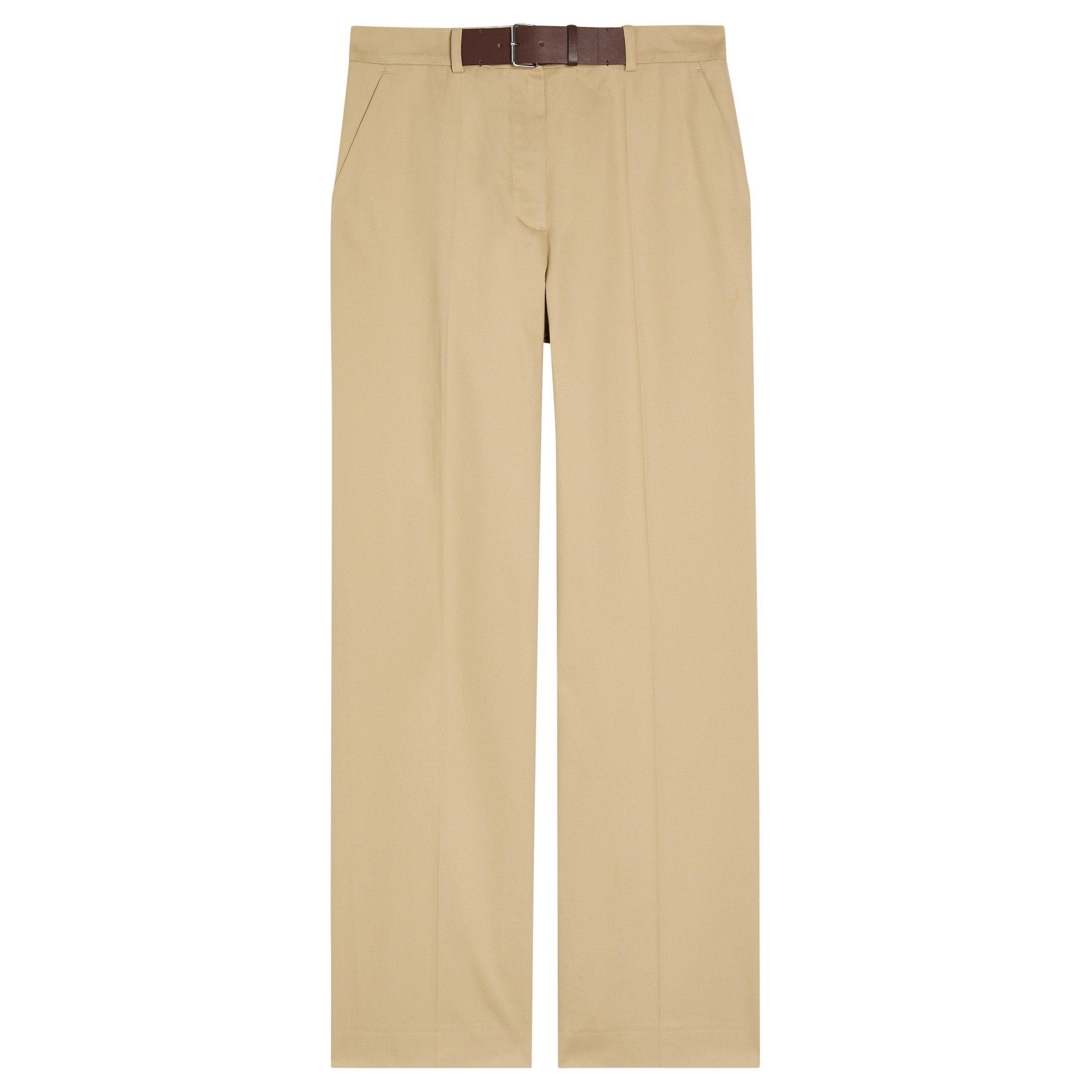 KHAKI - Tory Burch - Women's Belted Cotton Straight Trousers - 1