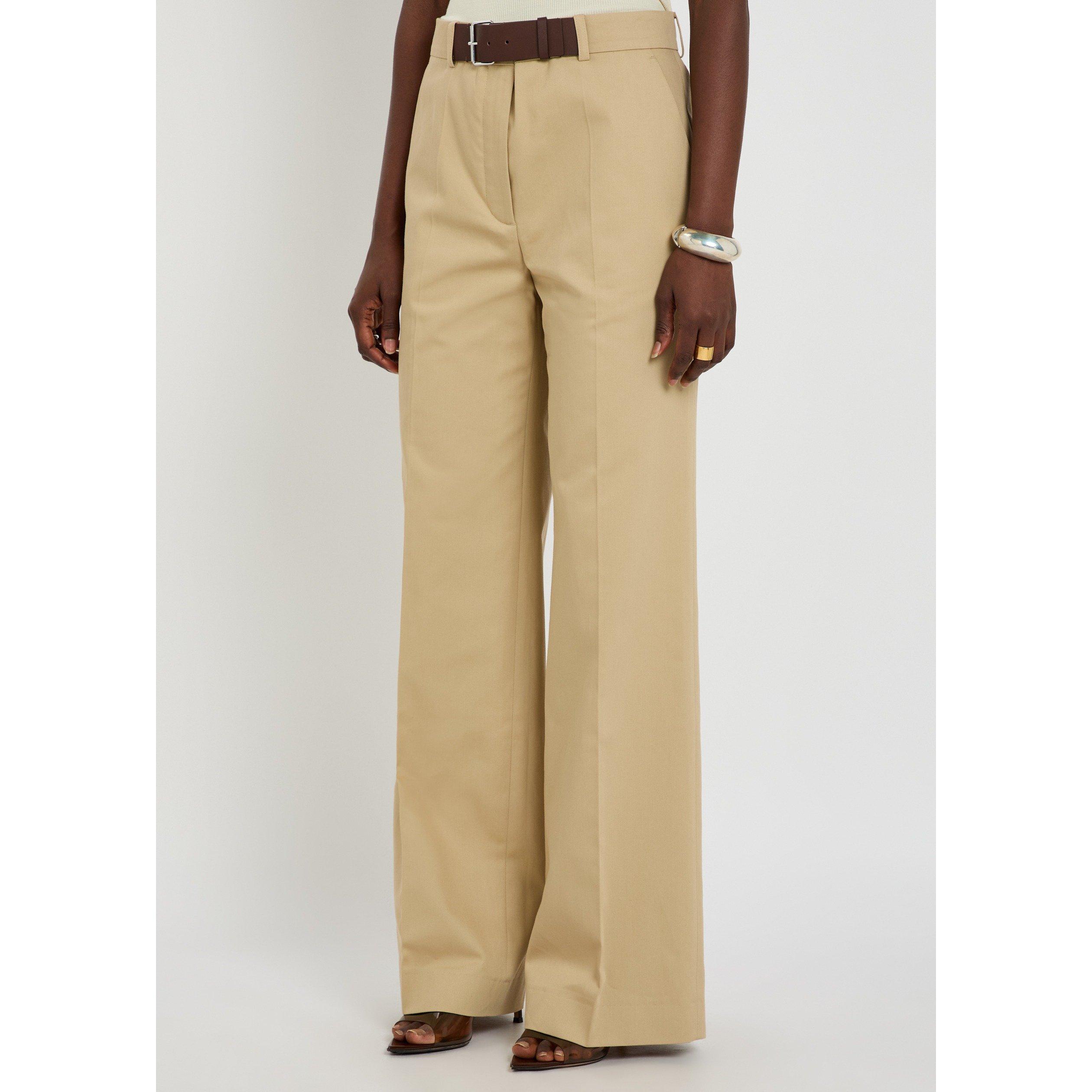 KHAKI - Tory Burch - Women's Belted Cotton Straight Trousers - 2