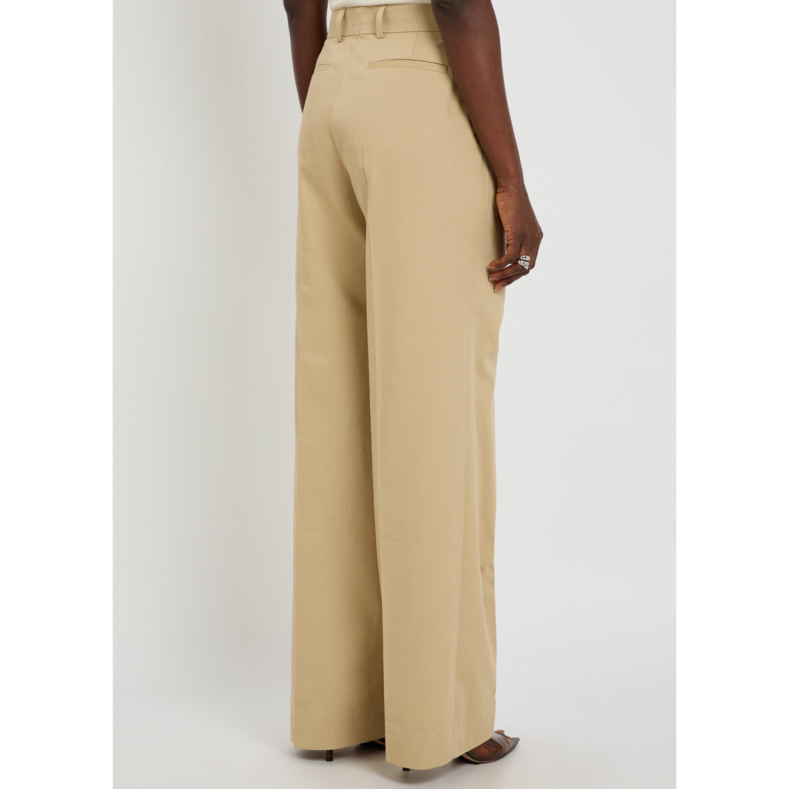 KHAKI - Tory Burch - Women's Belted Cotton Straight Trousers - 3