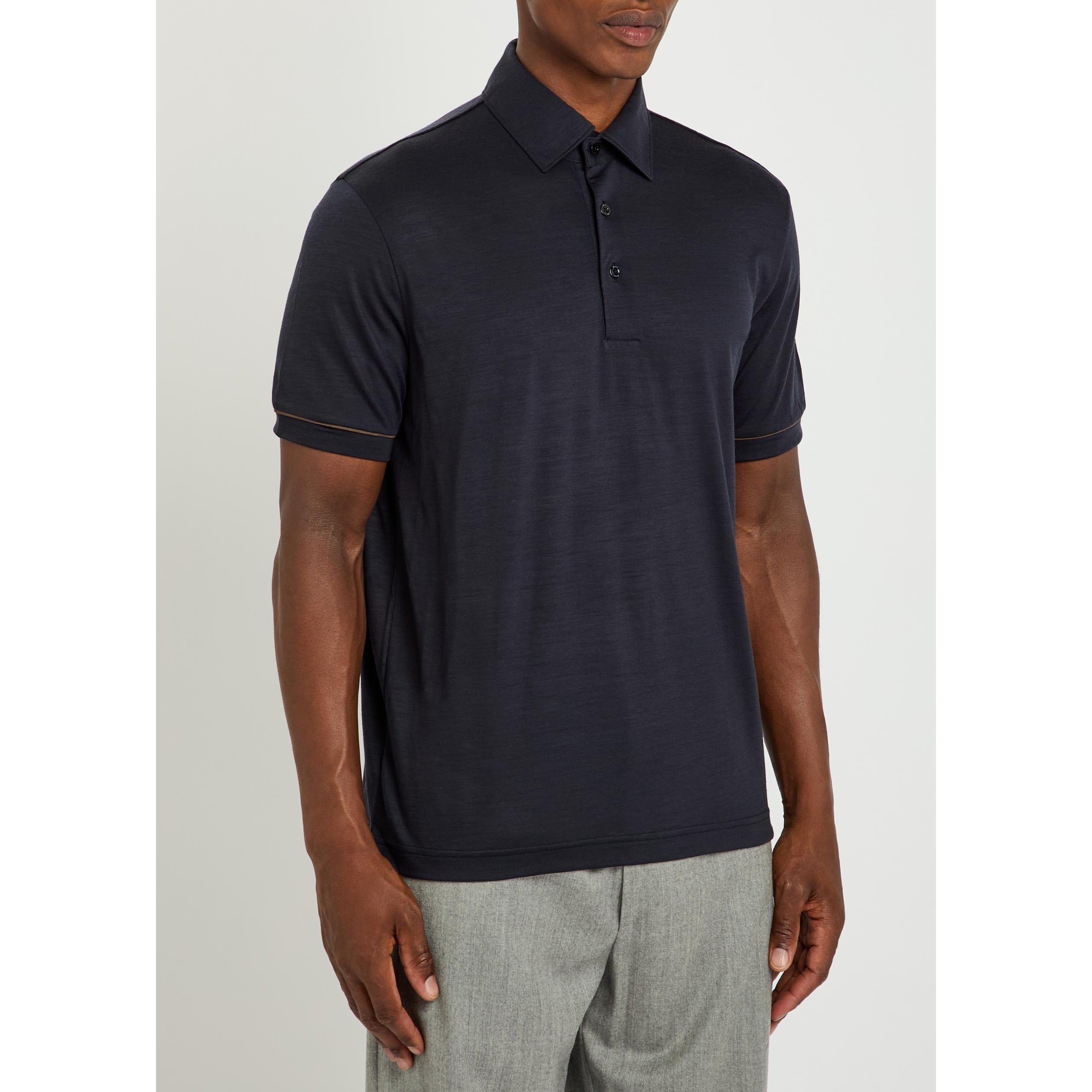 NAVY - Herno - Men's Wool Short-Sleeve Polo Shirt - 2