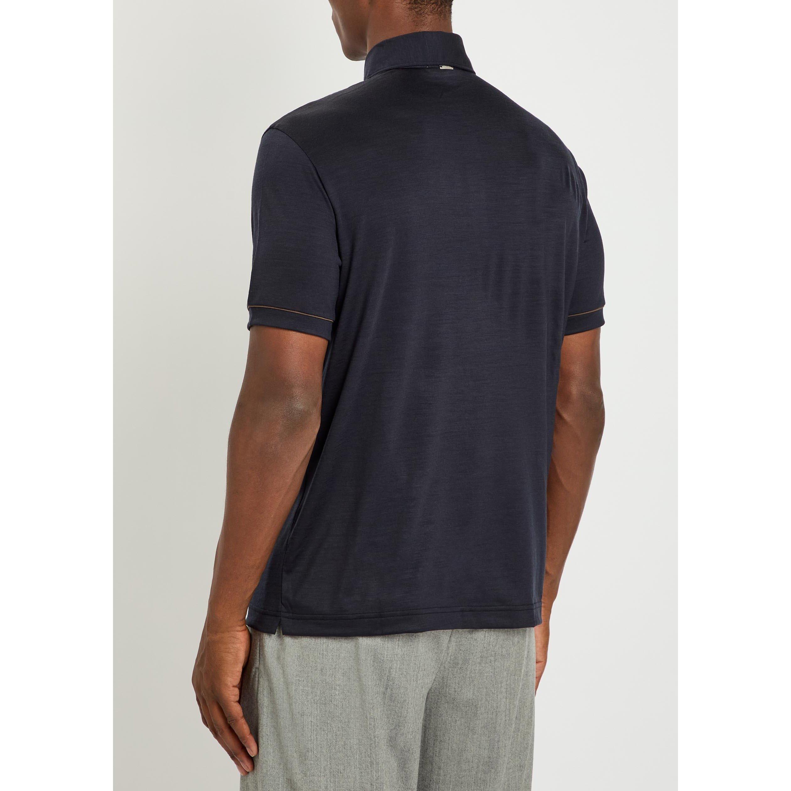 NAVY - Herno - Men's Wool Short-Sleeve Polo Shirt - 3