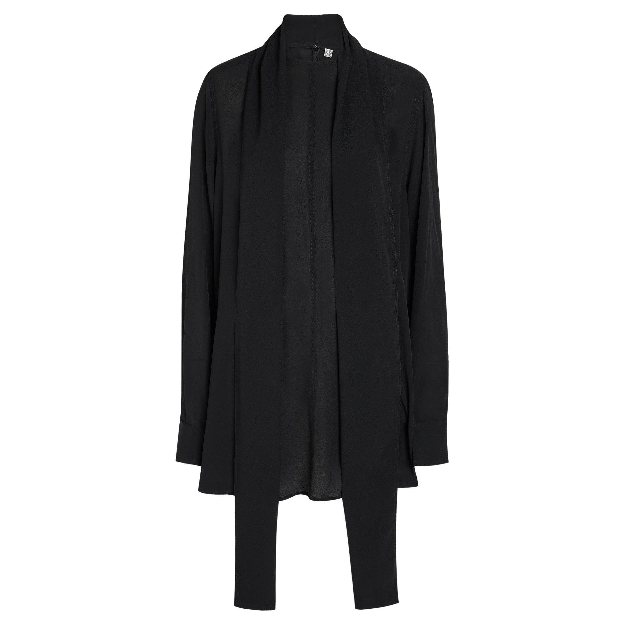BLACK - Toteme - Women's Draped Scarf Long-Sleeve Oversized-Fit Blouse - 1