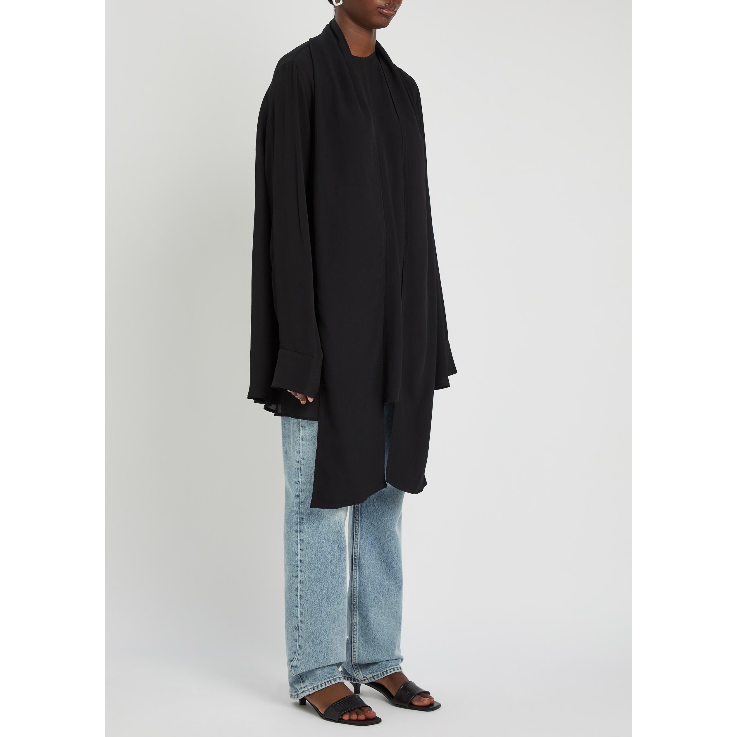 BLACK - Toteme - Women's Draped Scarf Long-Sleeve Oversized-Fit Blouse - 2