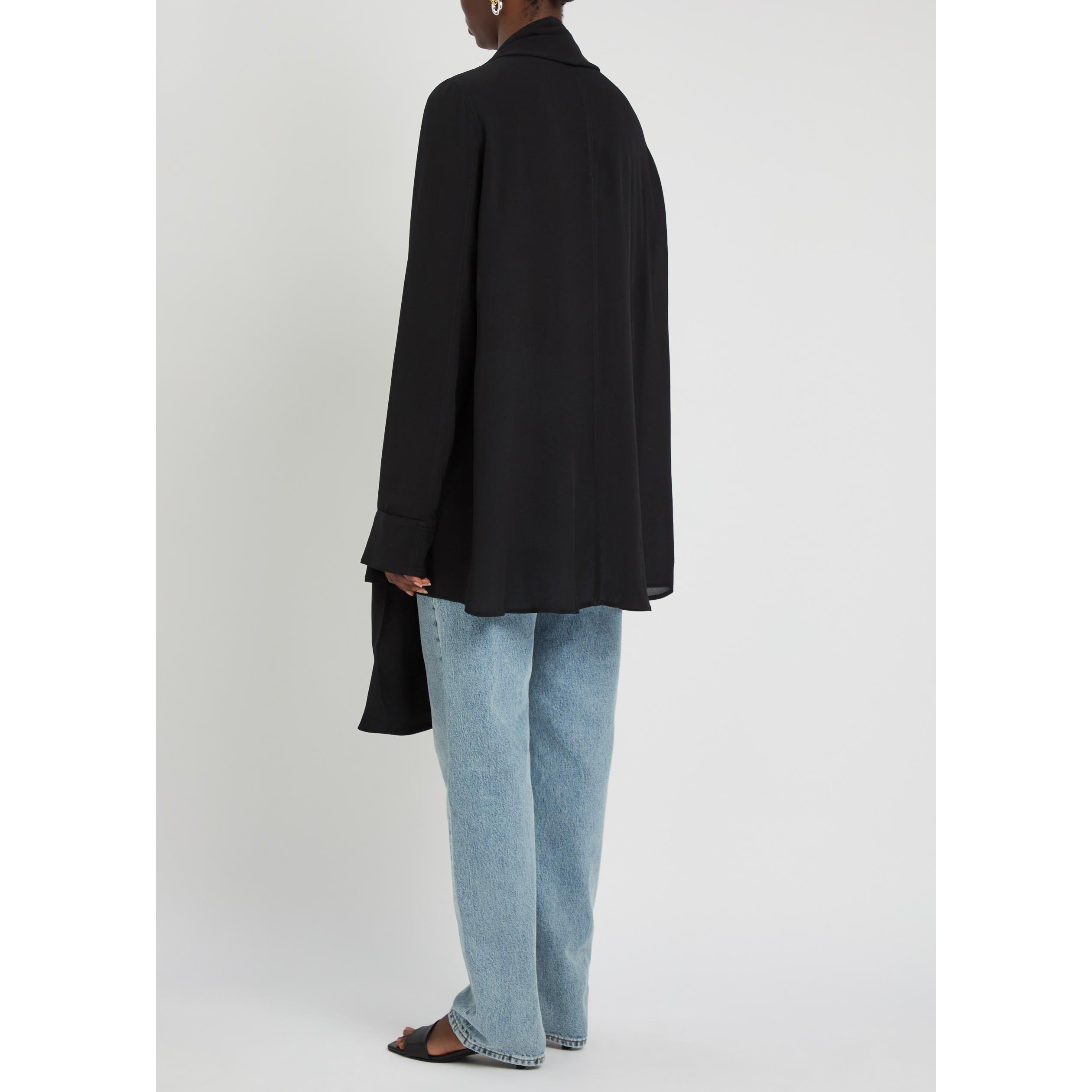 BLACK - Toteme - Women's Draped Scarf Long-Sleeve Oversized-Fit Blouse - 3