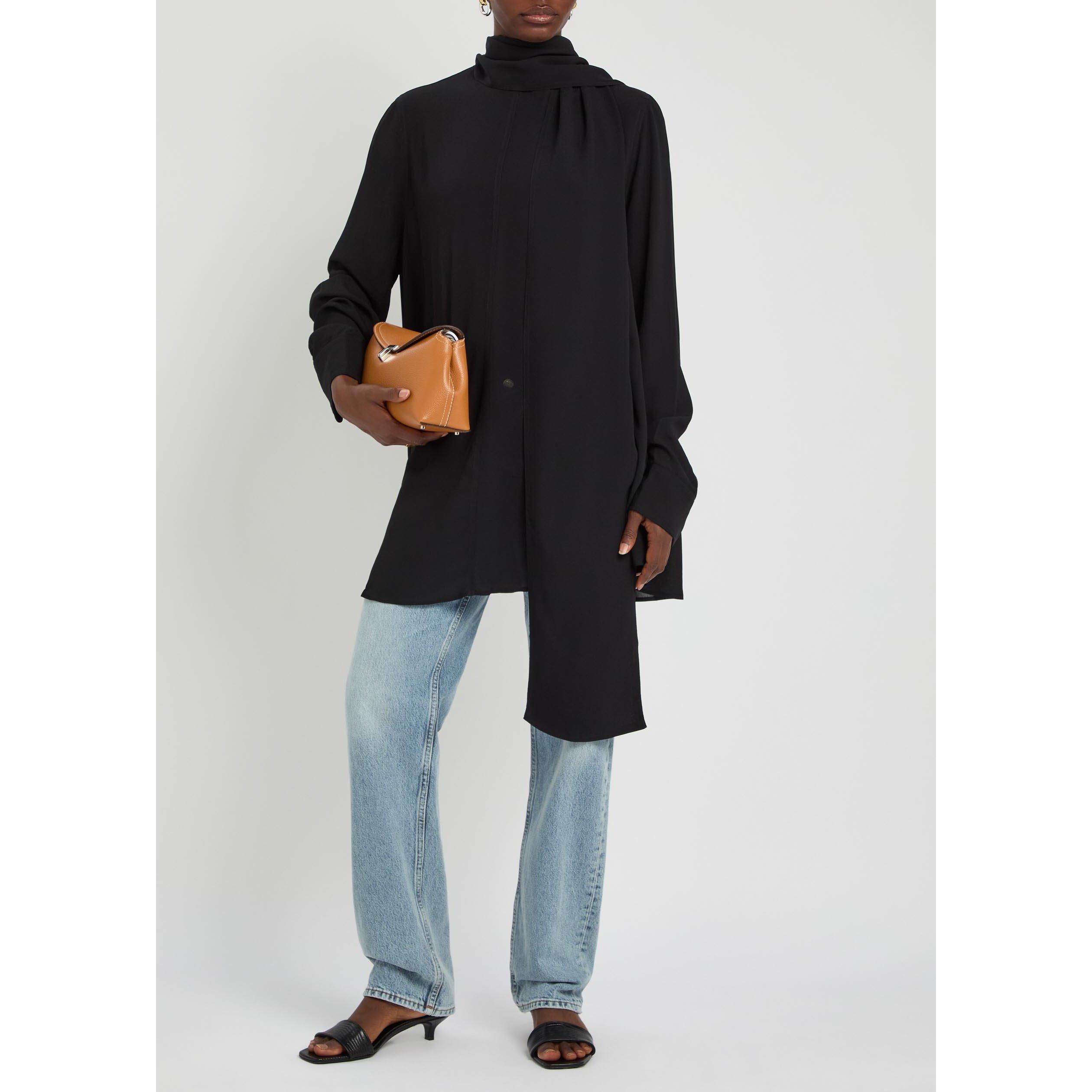 BLACK - Toteme - Women's Draped Scarf Long-Sleeve Oversized-Fit Blouse - 5