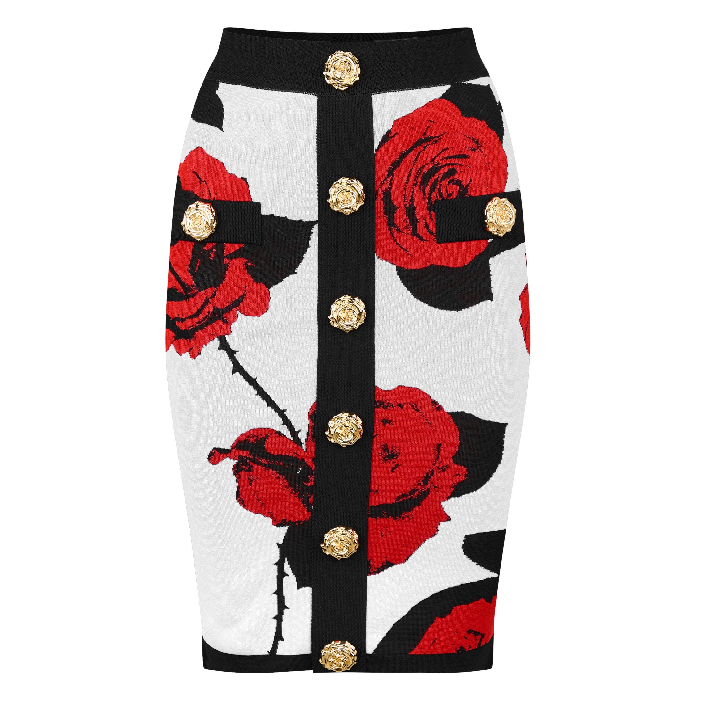 NOIR/ROUGE - Balmain - Floral Jacquard Midi Skirt - 5