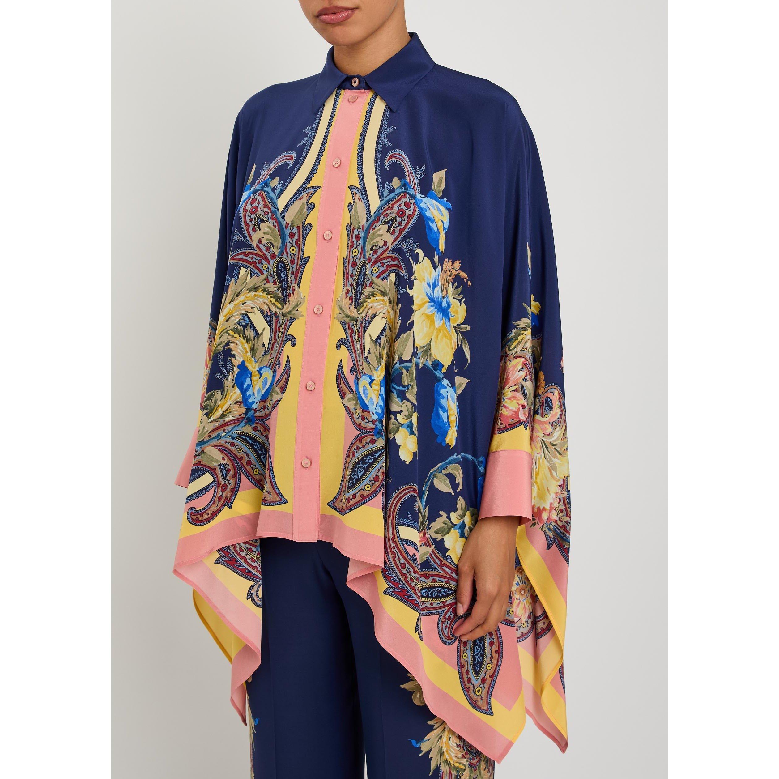 MULTICOLOURED - Etro - Women's Paisley Silk Long-Sleeve Oversized-Fit Blouse - 2