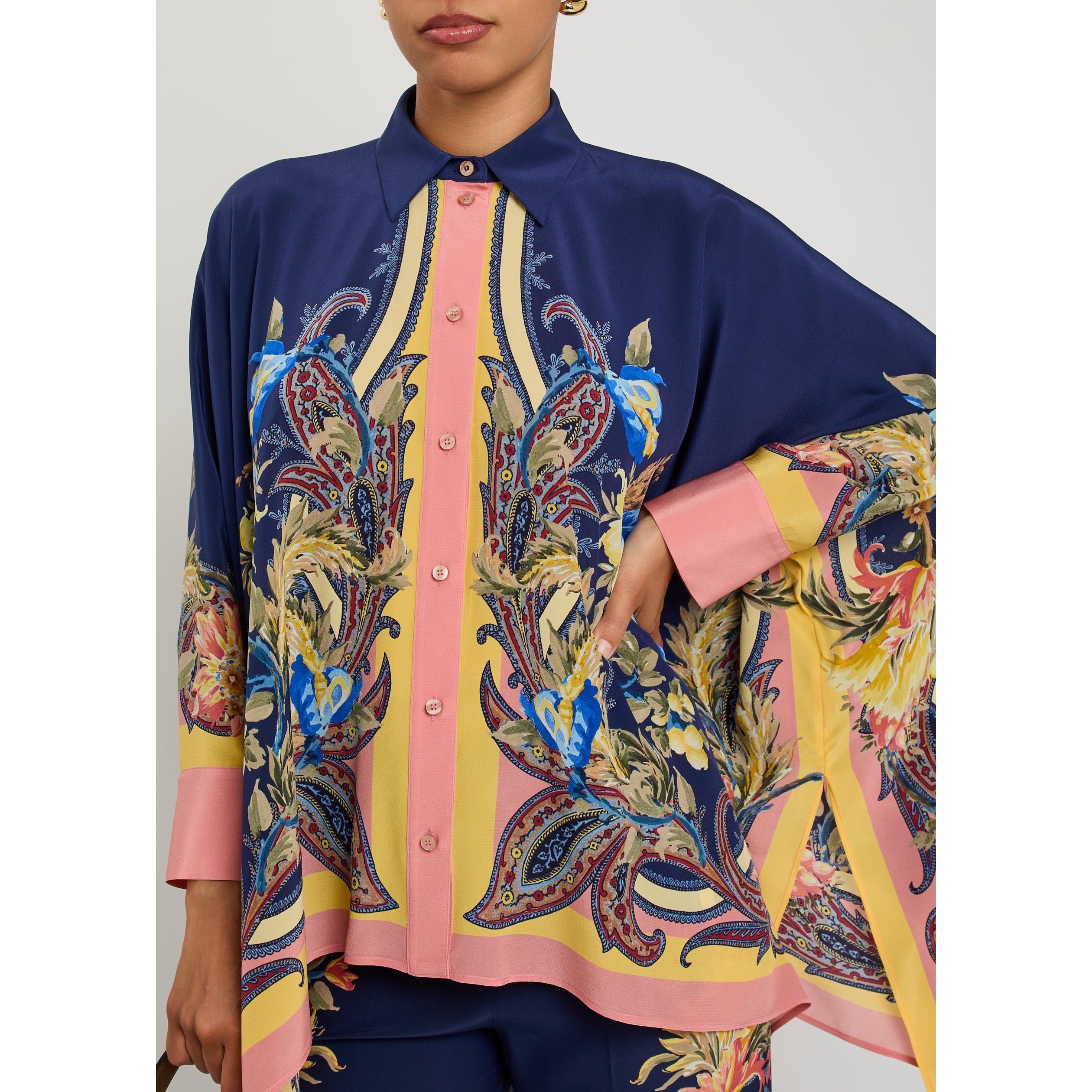 MULTICOLOURED - Etro - Women's Paisley Silk Long-Sleeve Oversized-Fit Blouse - 4