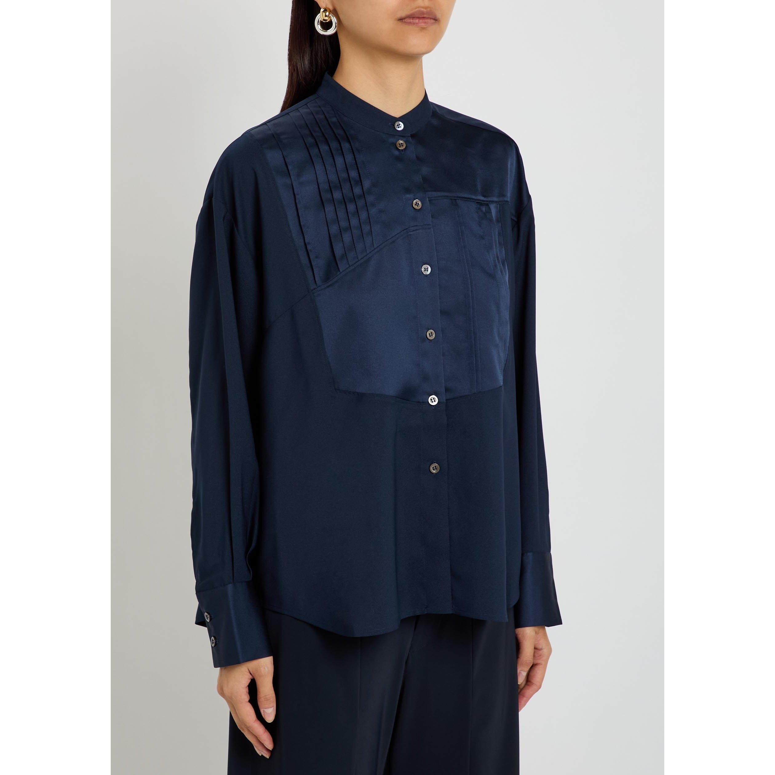 NAVY - High - Women's Gizmo Long-Sleeve Satin Blouse - 2