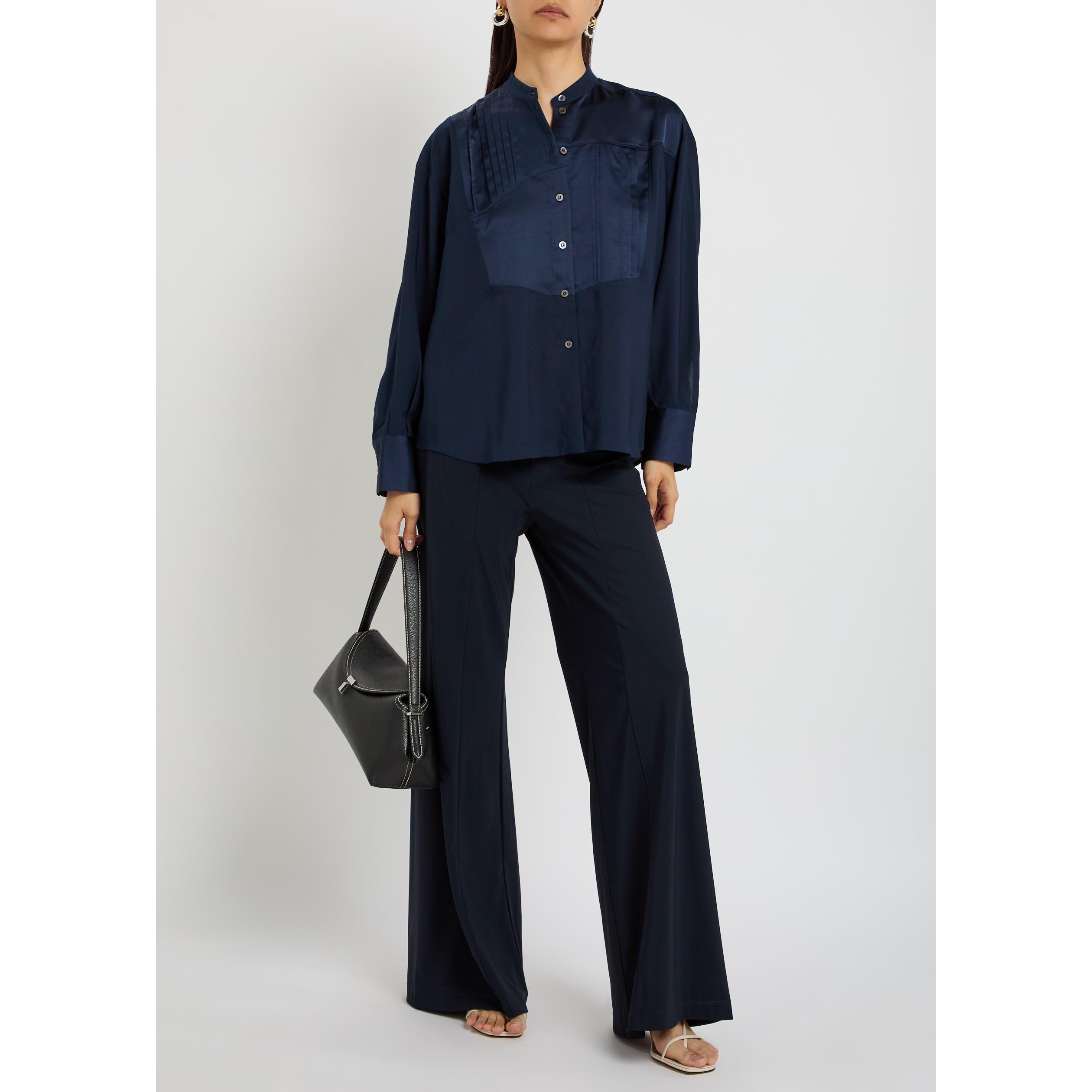 NAVY - High - Women's Gizmo Long-Sleeve Satin Blouse - 5