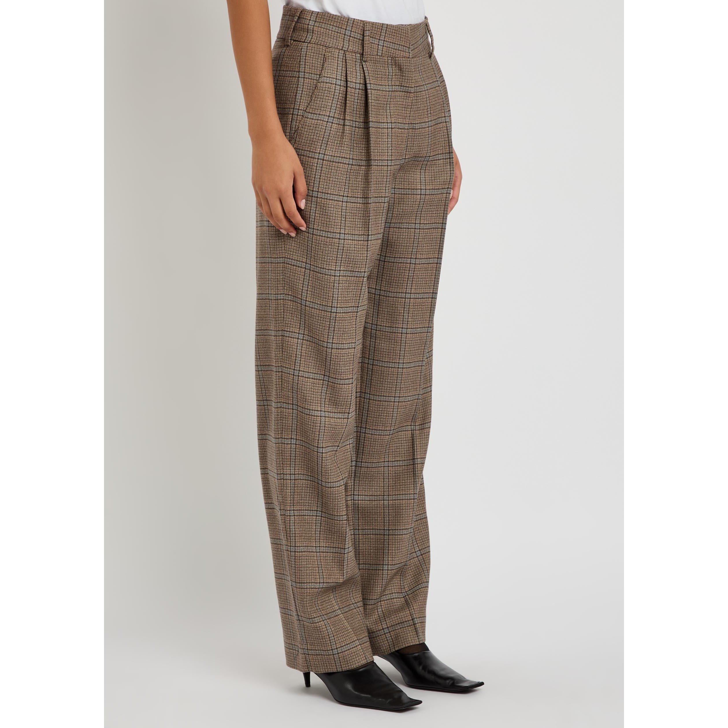 BEIGE - Blaze Milano - Women's Saona Fox Wool Check Straight Leg Trousers - 2