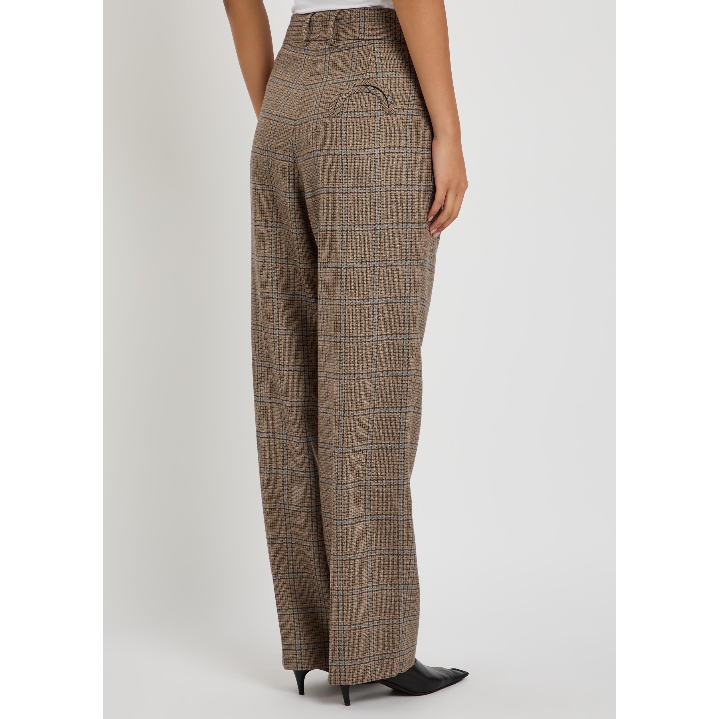 BEIGE - Blaze Milano - Women's Saona Fox Wool Check Straight Leg Trousers - 3