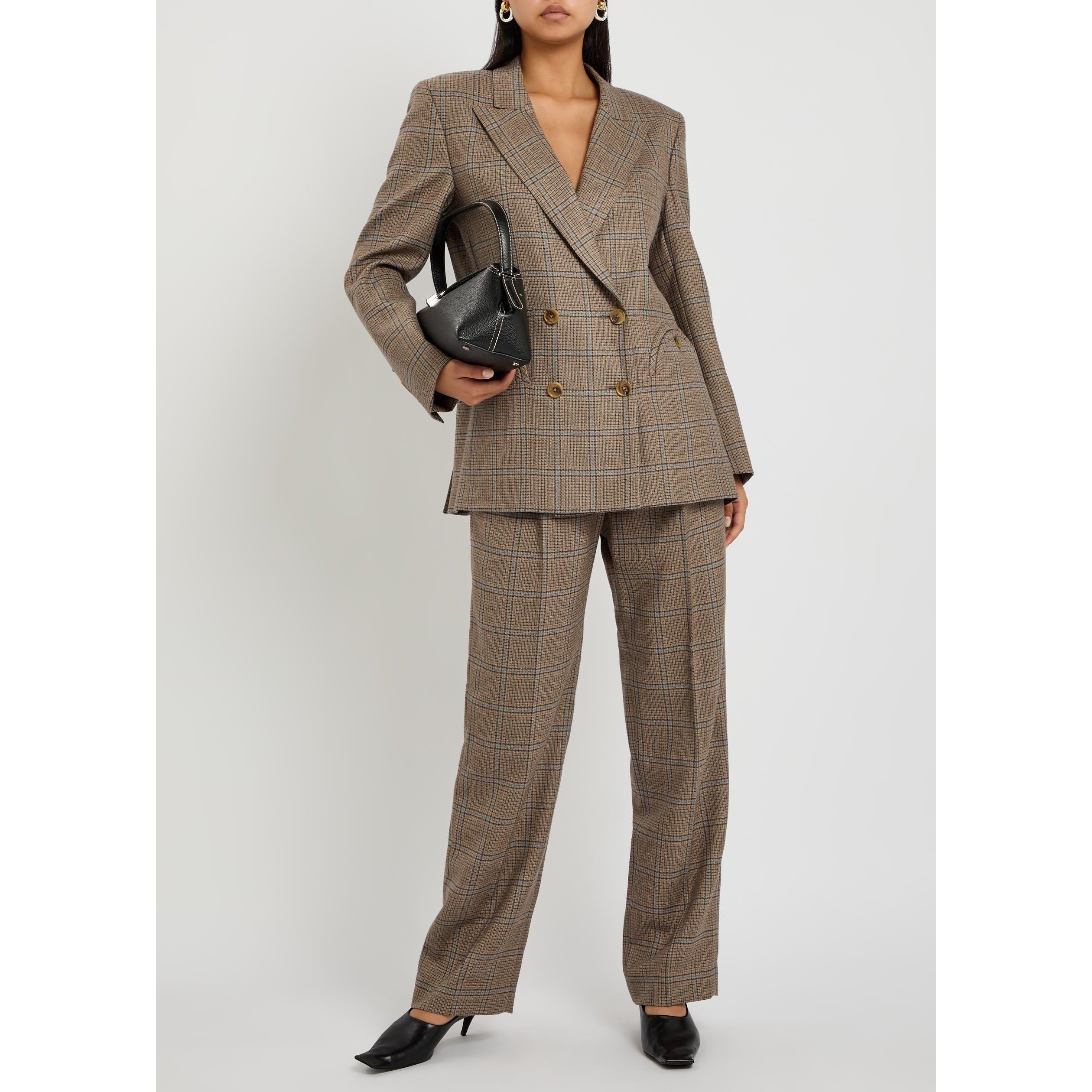 BEIGE - Blaze Milano - Women's Saona Fox Wool Check Straight Leg Trousers - 5