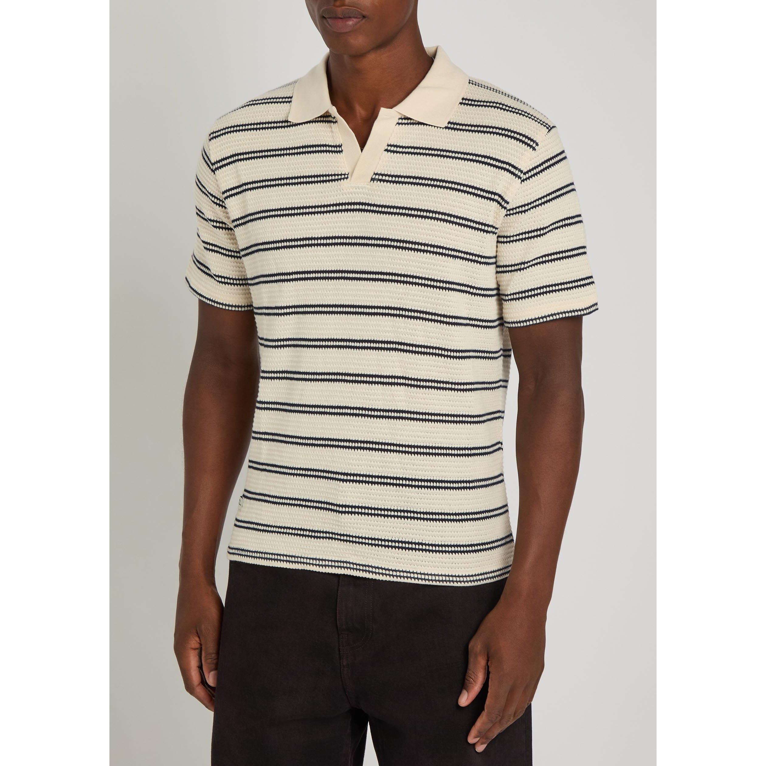 WHITE AND OTHER - Percival - Men's Open Collar Striped Cotton Short-Sleeve Polo Shirt - 2