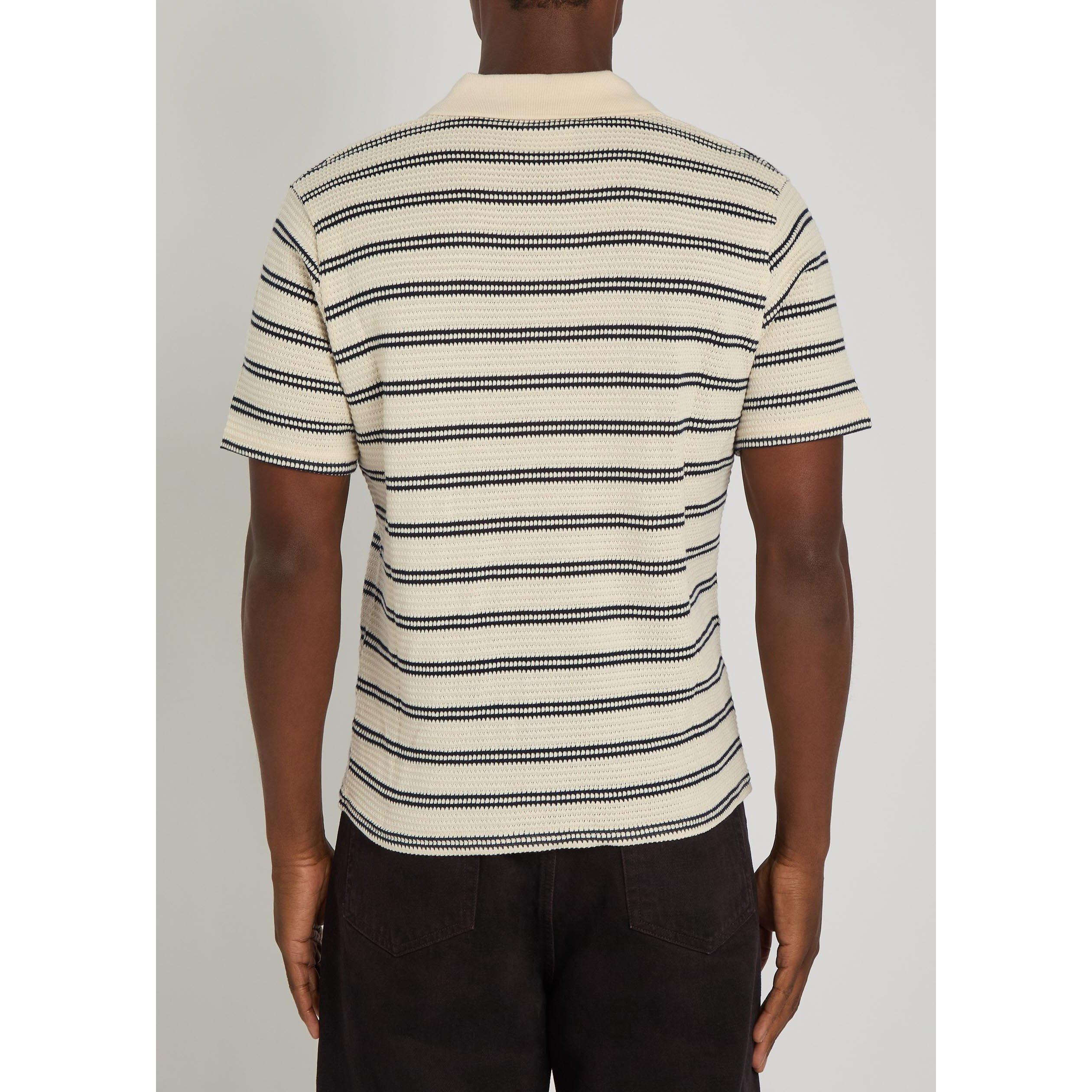 WHITE AND OTHER - Percival - Men's Open Collar Striped Cotton Short-Sleeve Polo Shirt - 3